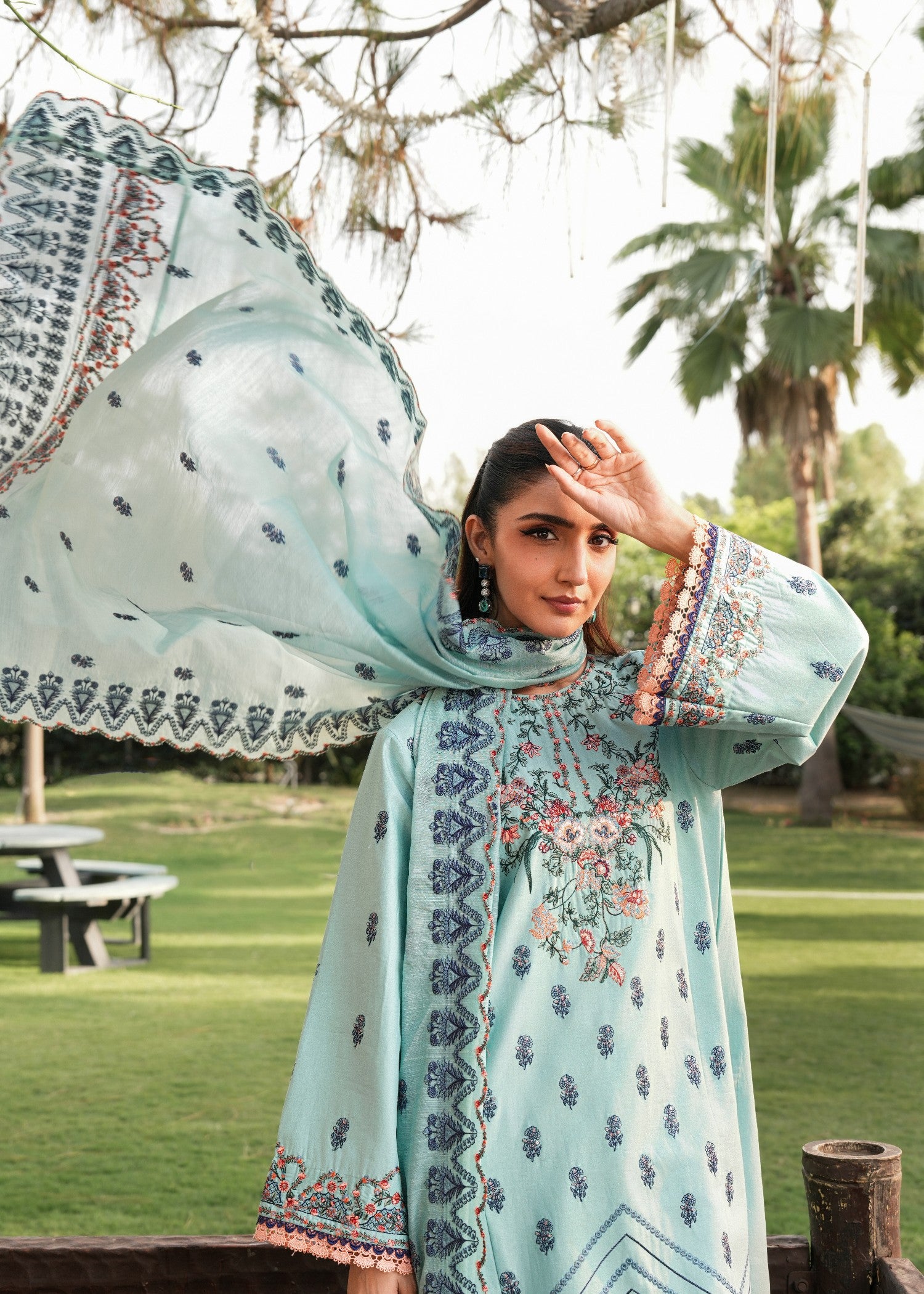 cotton Kurta Set in Navy blue, pastel green