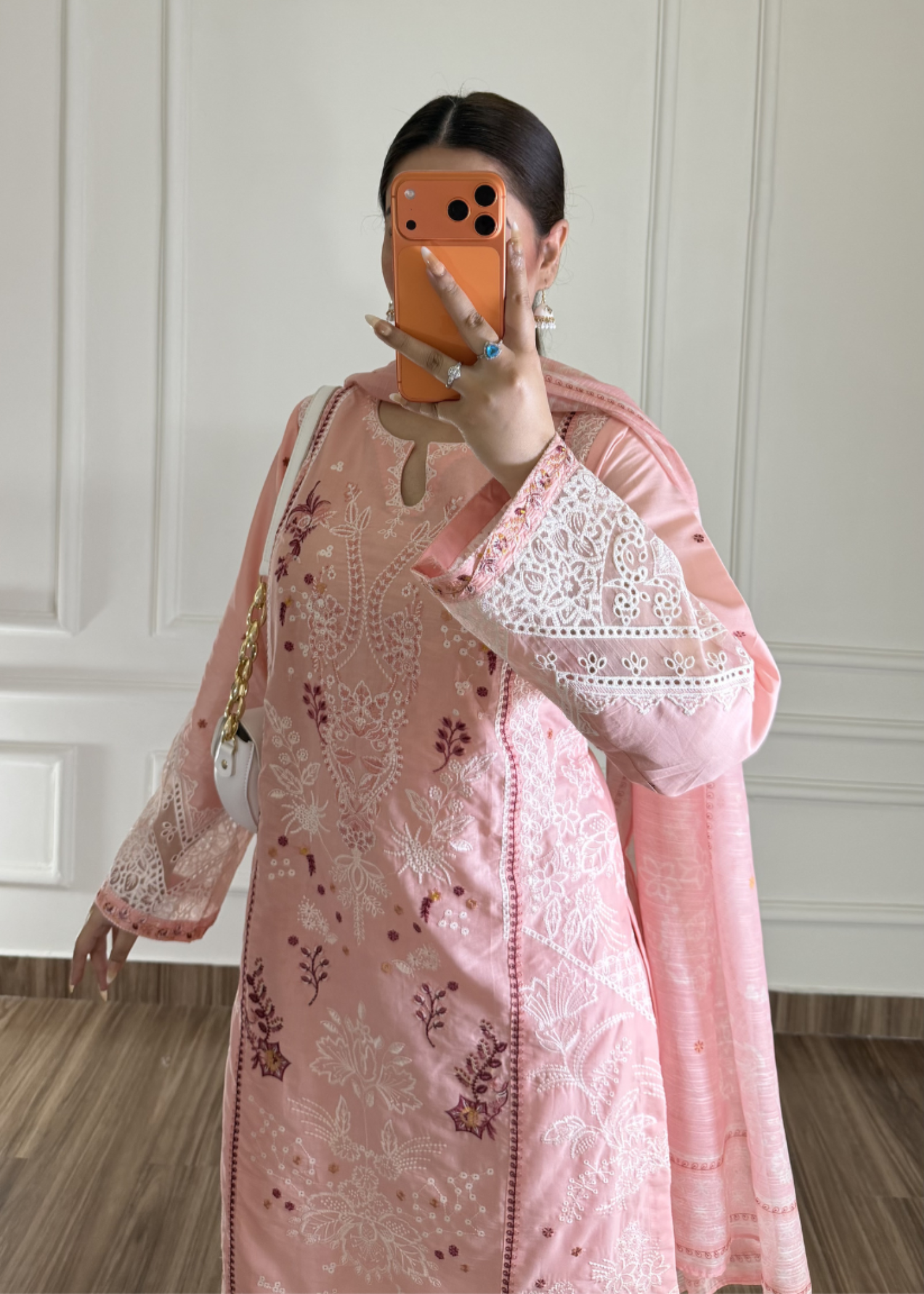lawn cotton Kurta Set in Cherry blossom pink