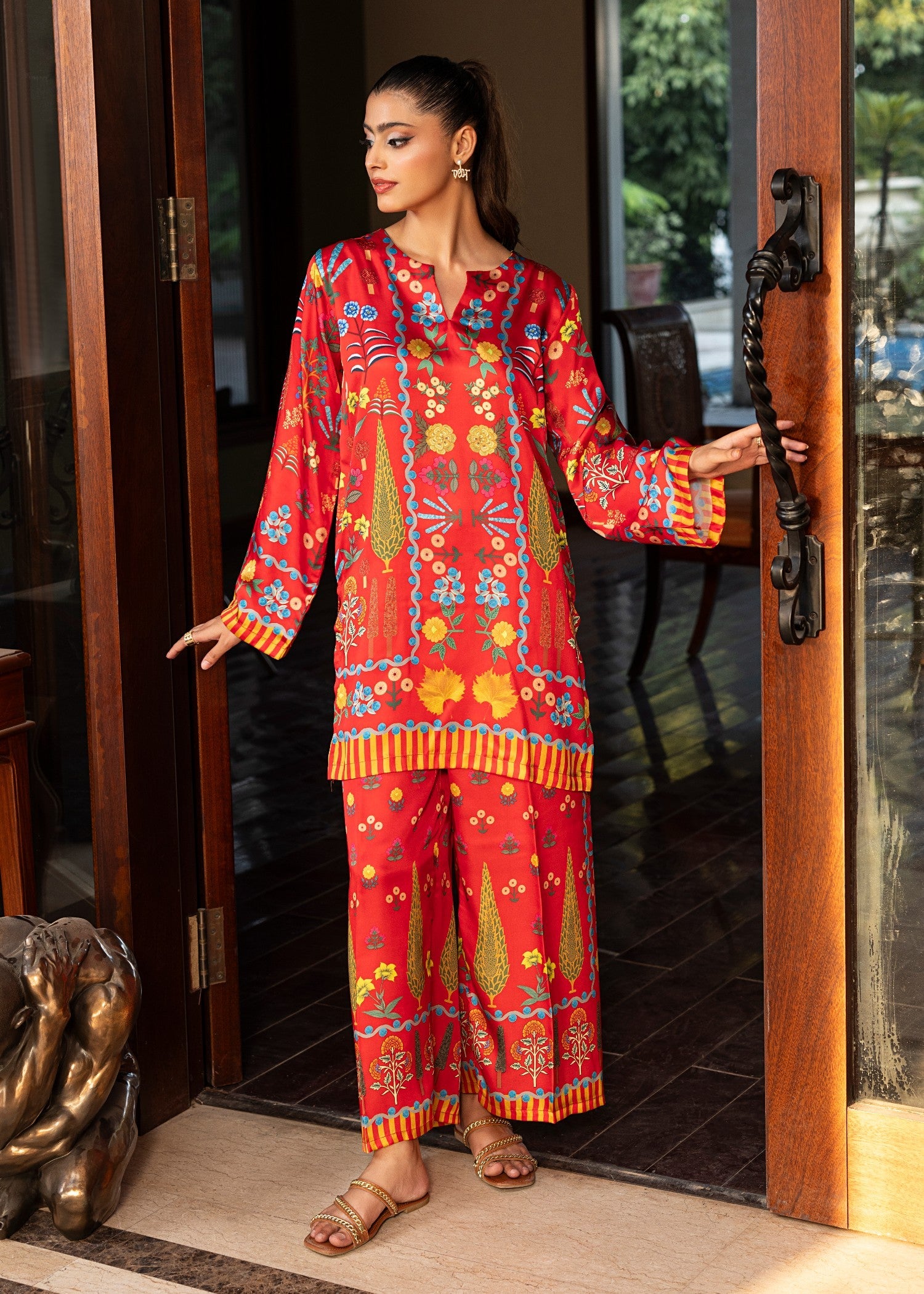 silk charmeuse Co Ord Sets in Red