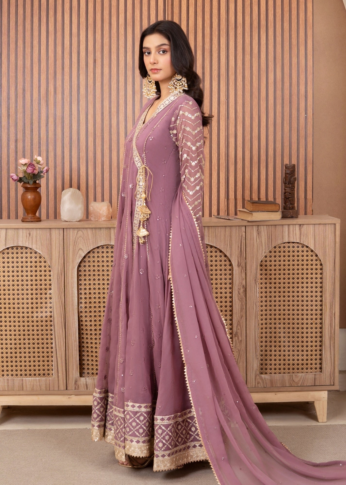 chiffon Angrakha in Lilac