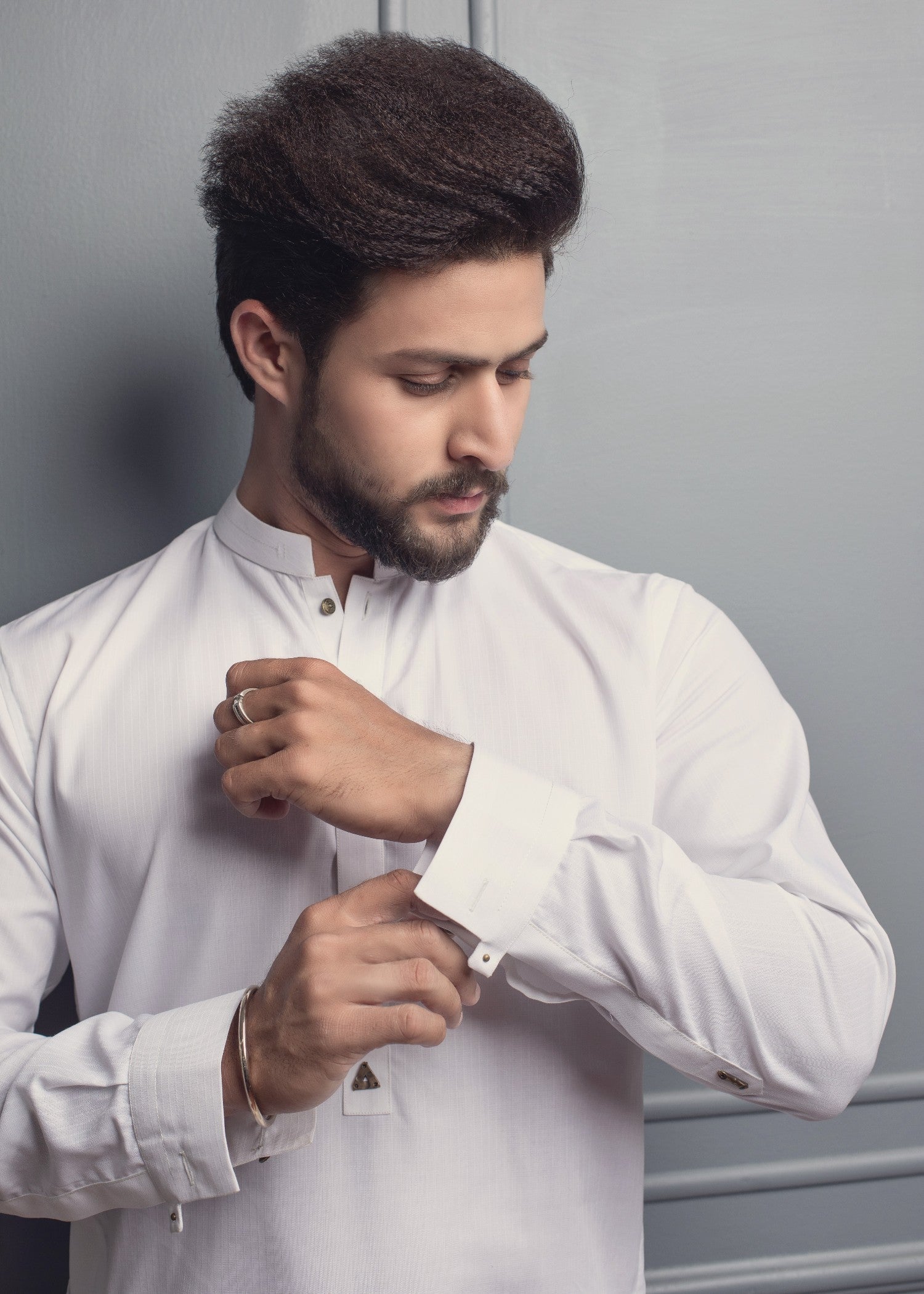 cotton satin Kurta Set in Off-white