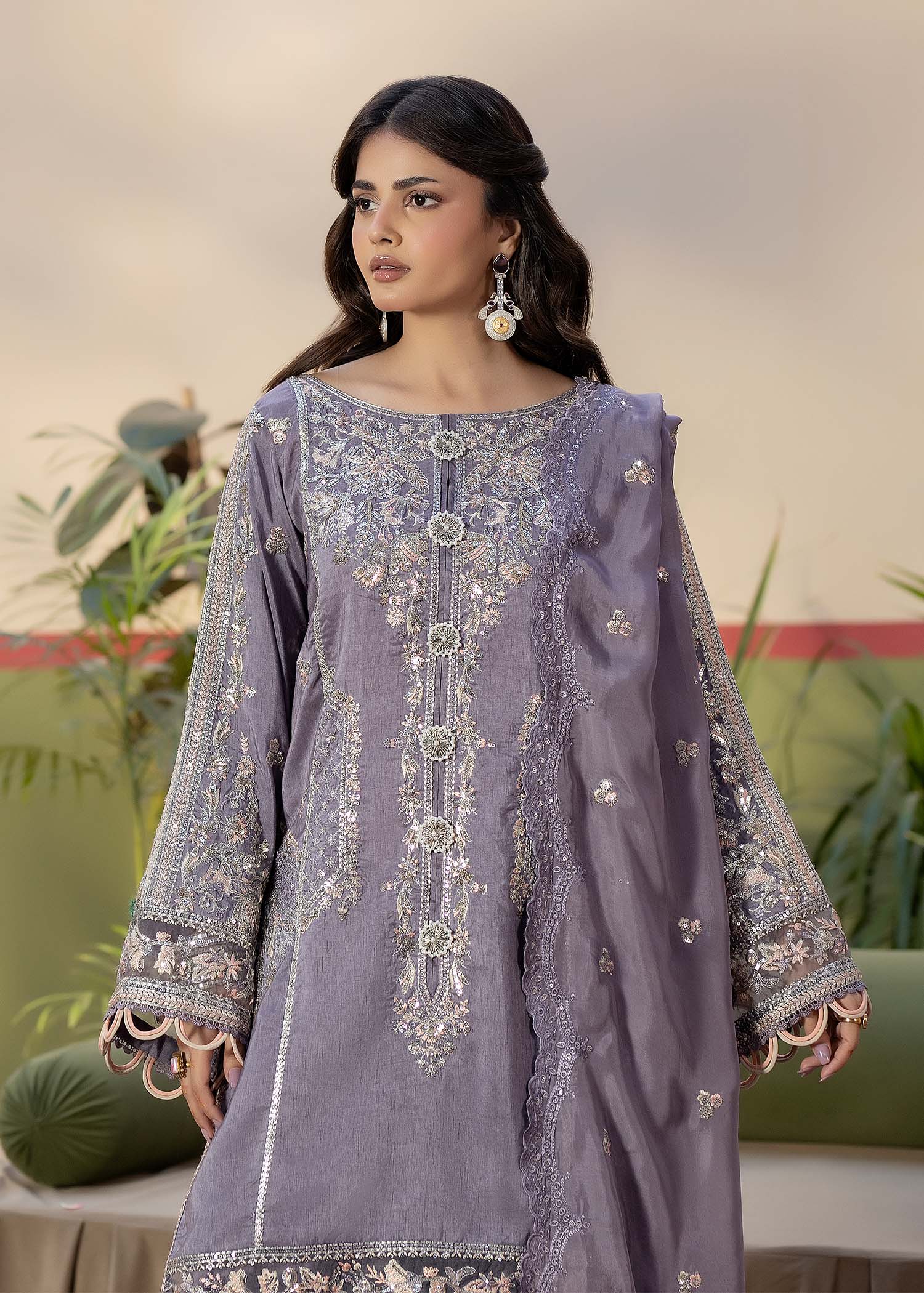 raw silk Kurta Set in Lavender grey