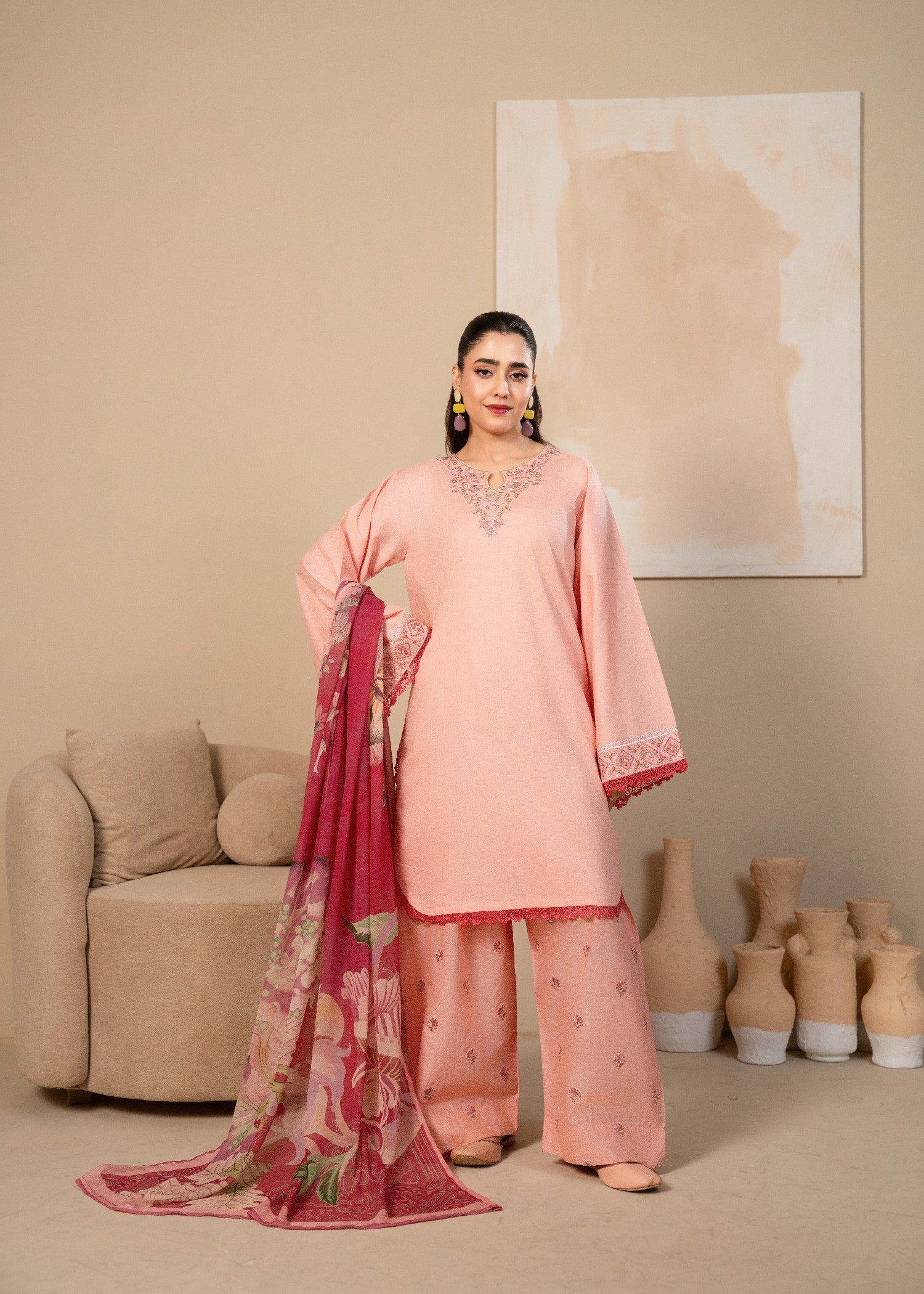 lawn cotton Kurta Set in Light pink