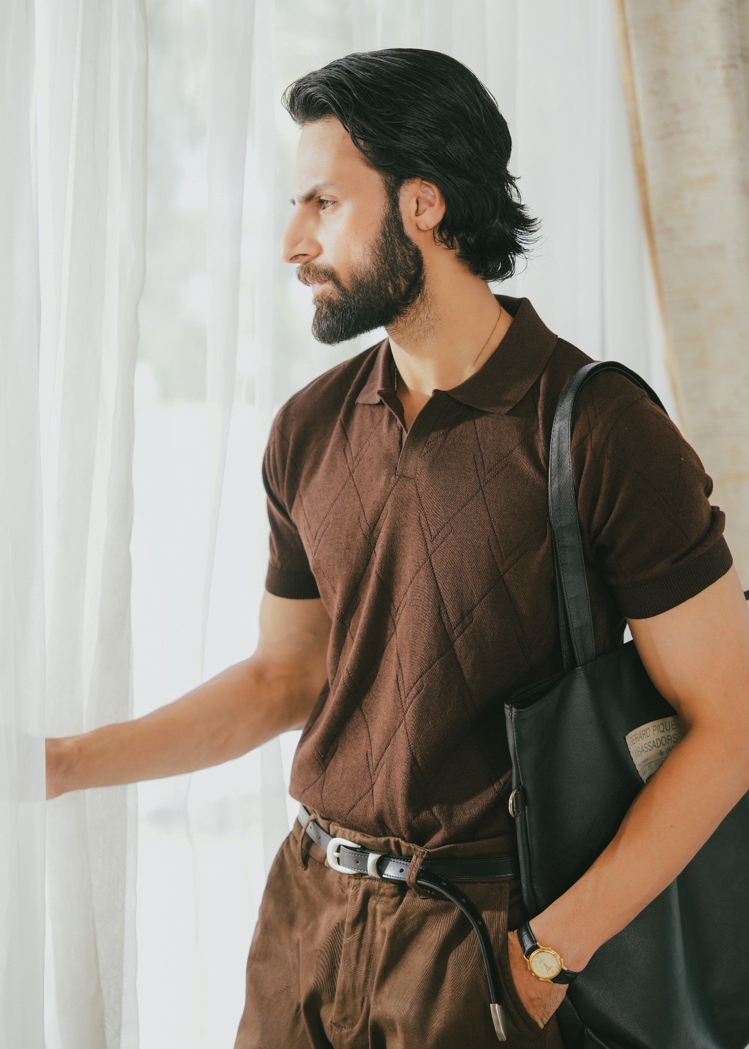 cotton Polo Shirt in Espresso brown