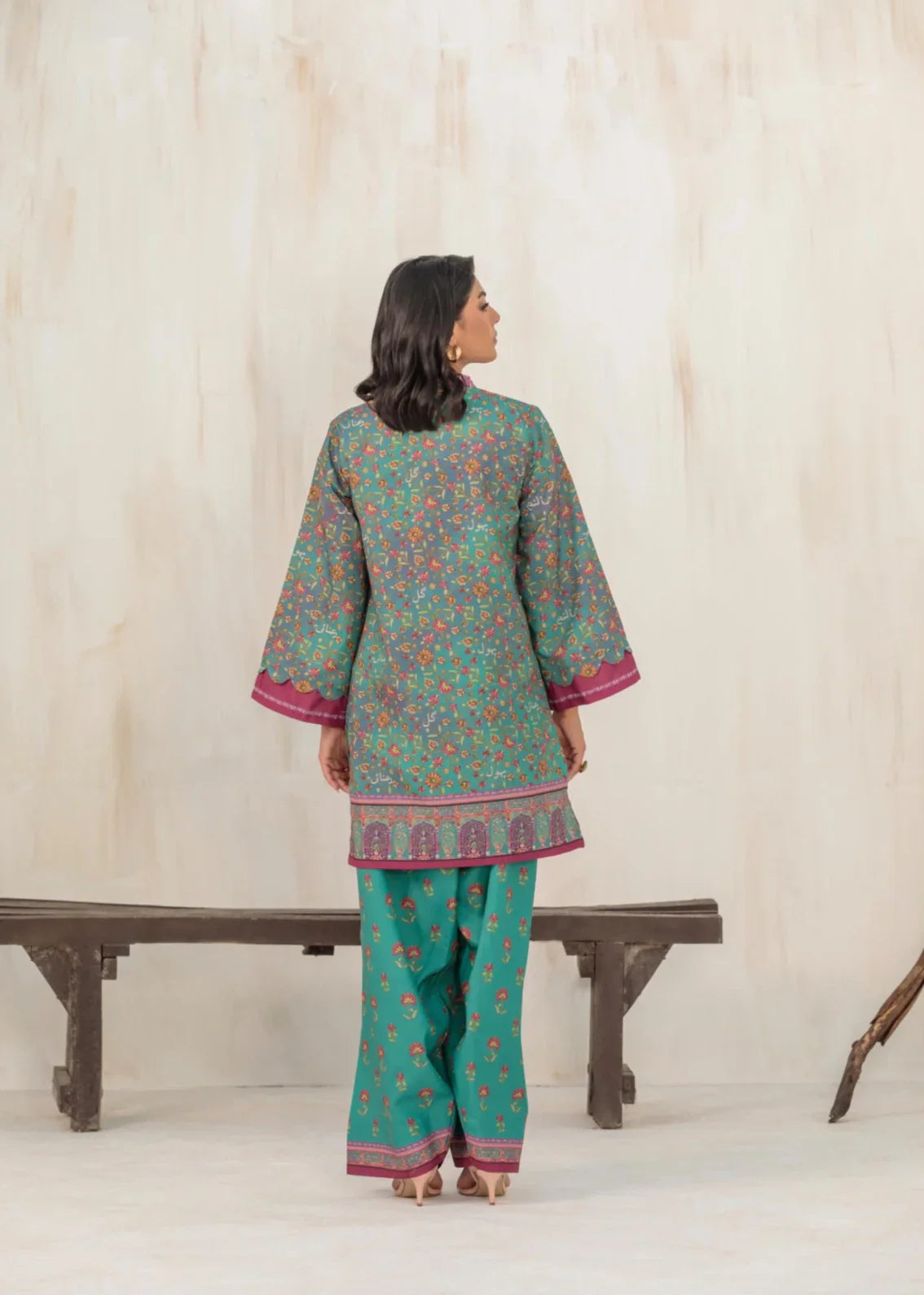 cambric Kurta Set in Sea green
