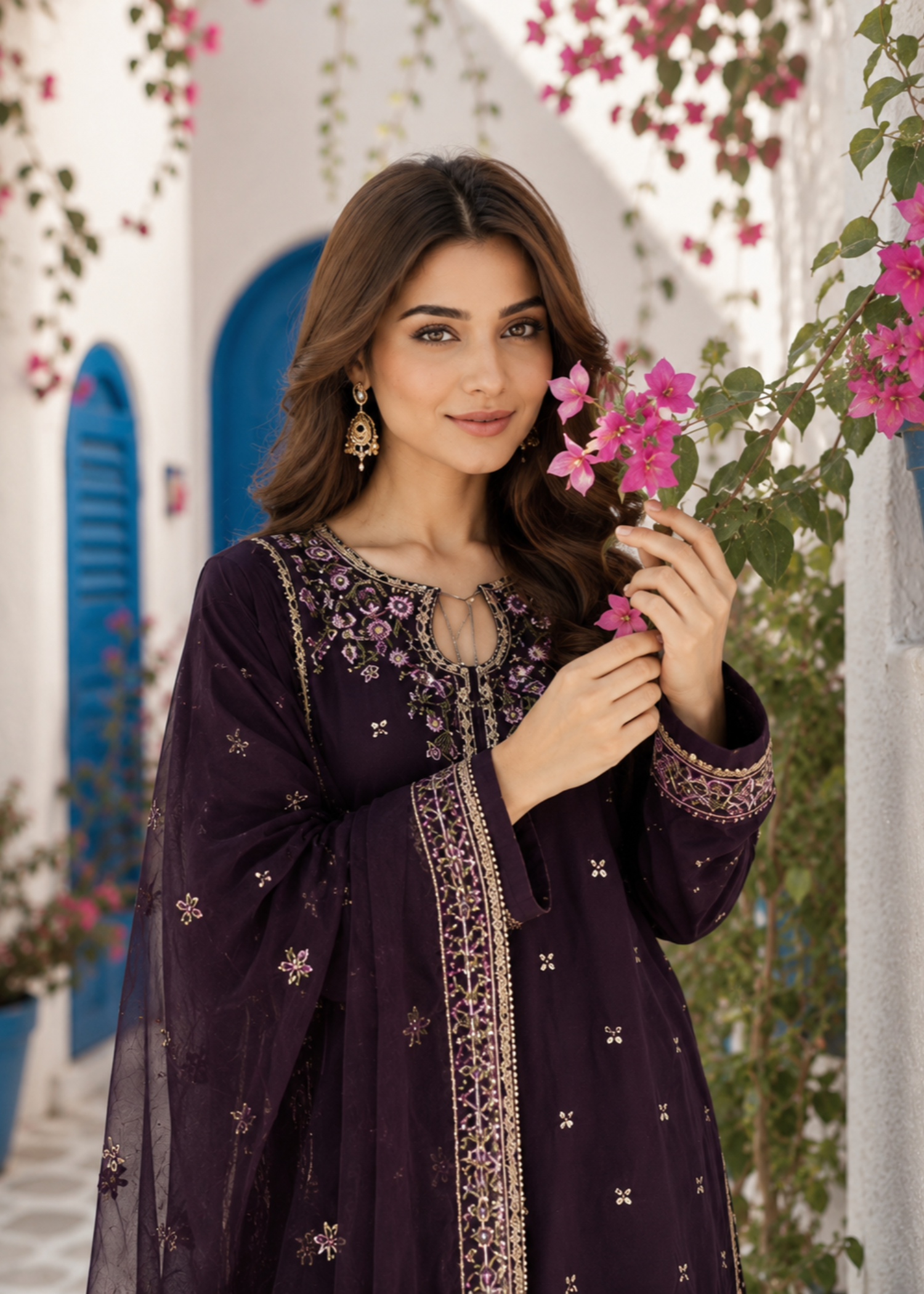 silk Kurta Set in Egg plant