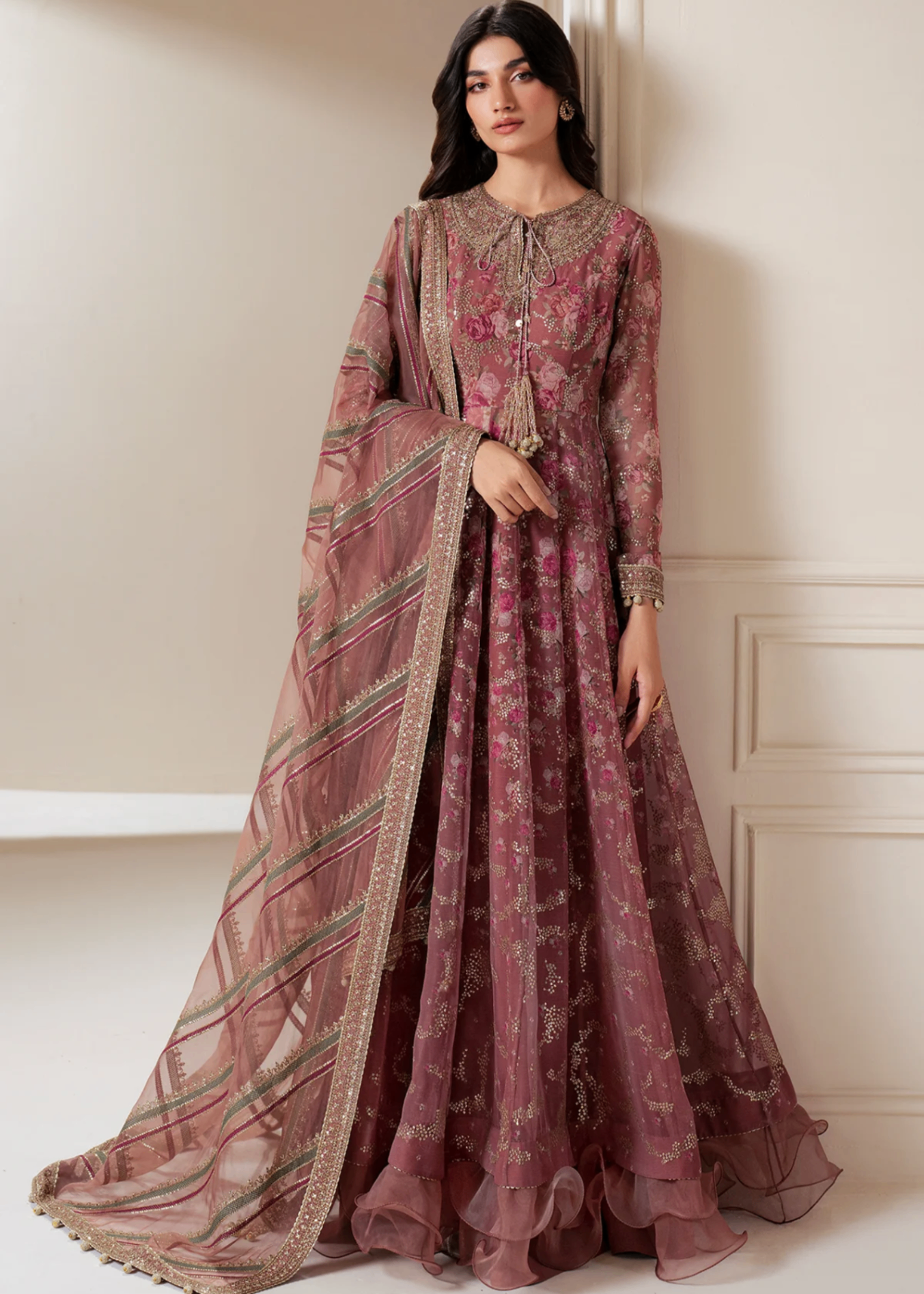 chiffon Unstitched in Mauve pink
