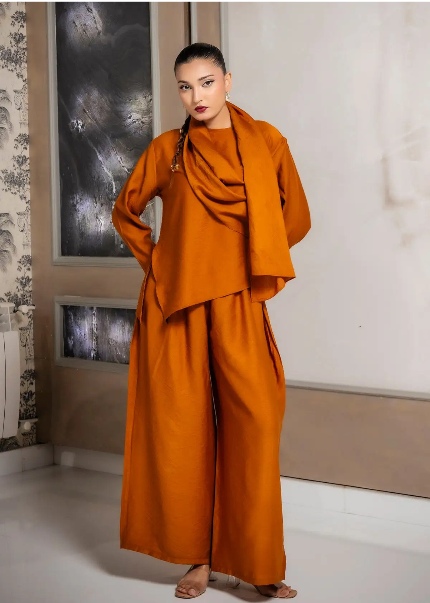 irish linen Co Ord Sets in Rust orange