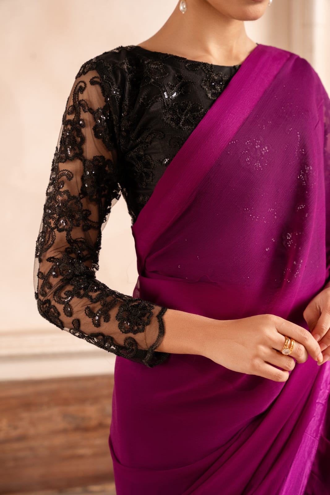 net Saree in Purple