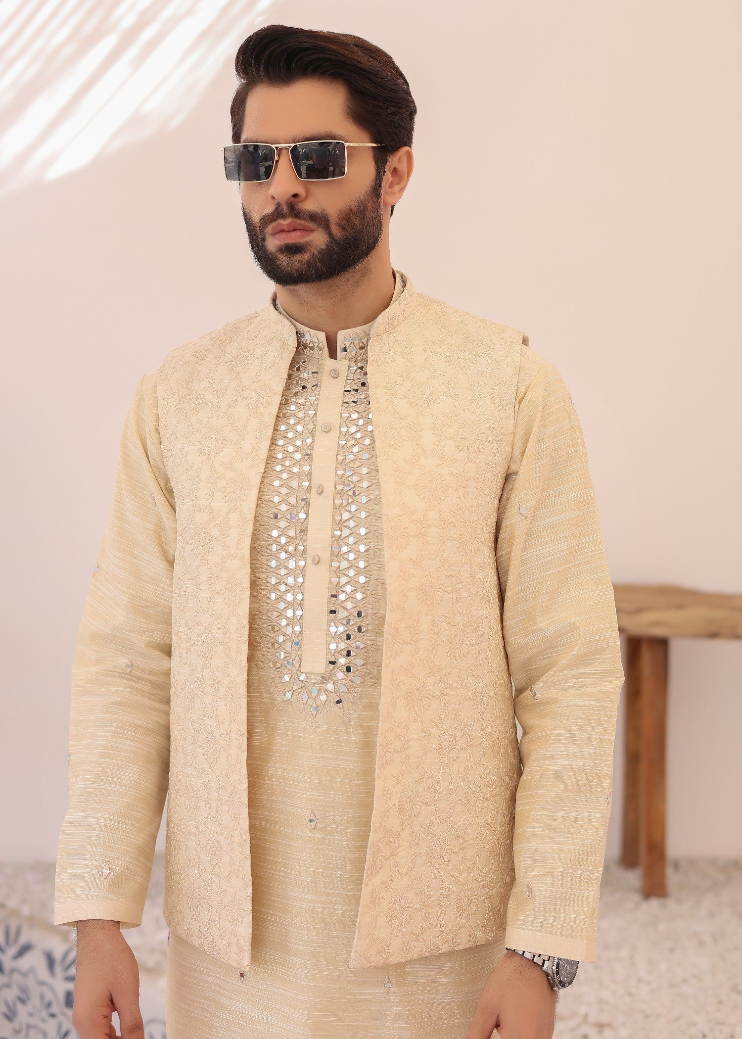 cotton linen Waistcoat in Buttercream