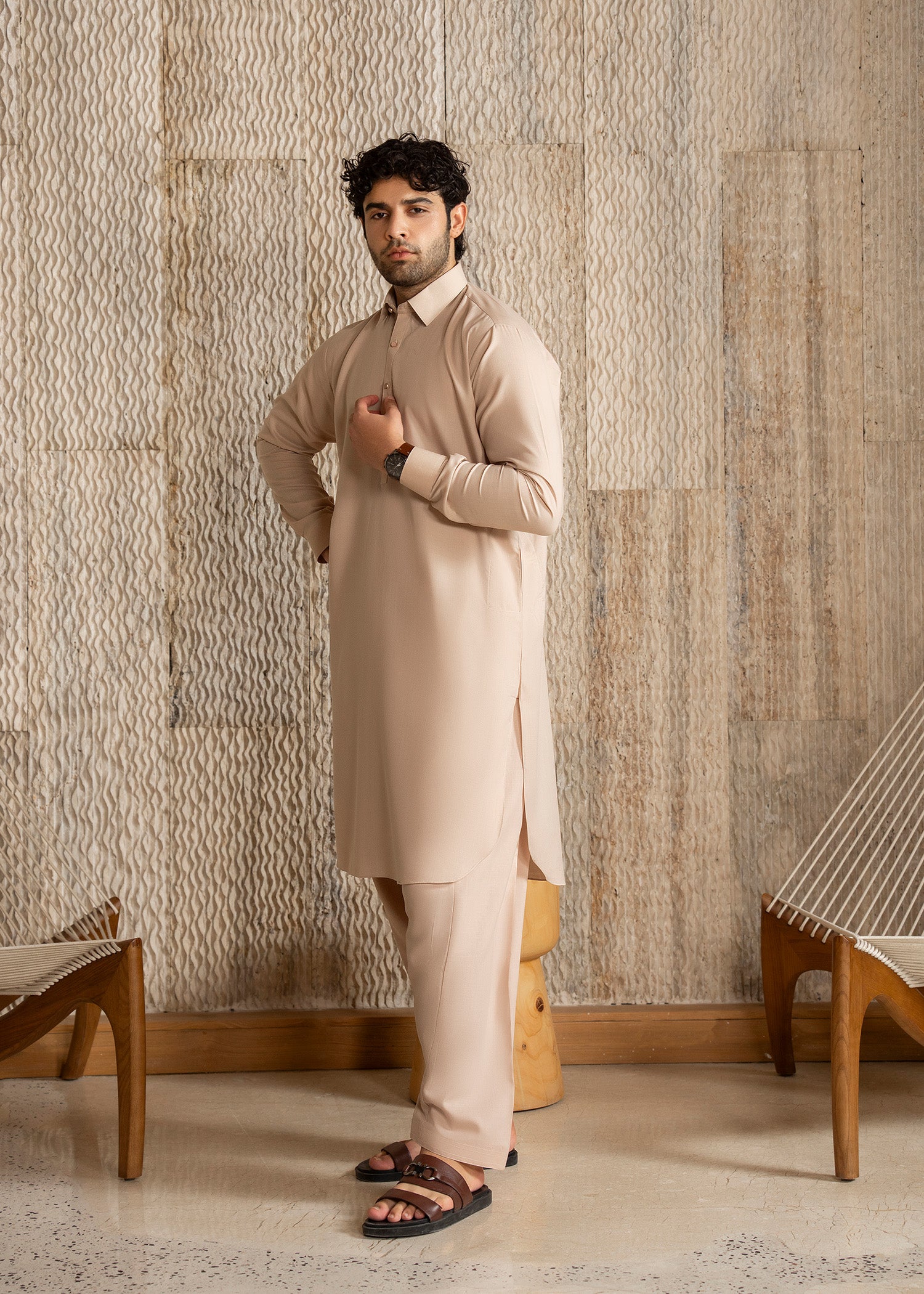wash & wear Shalwar Kameez in Almond brown