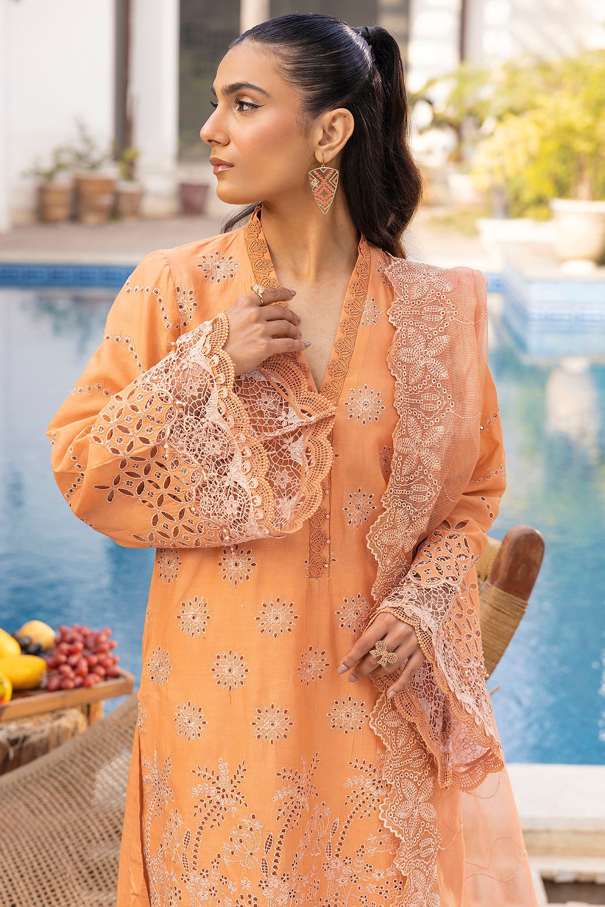 lawn Unstitched in Peach orange