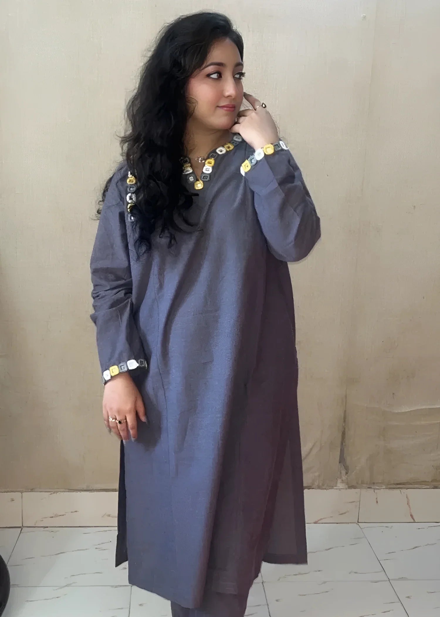 cotton Kurta Set in Slate black