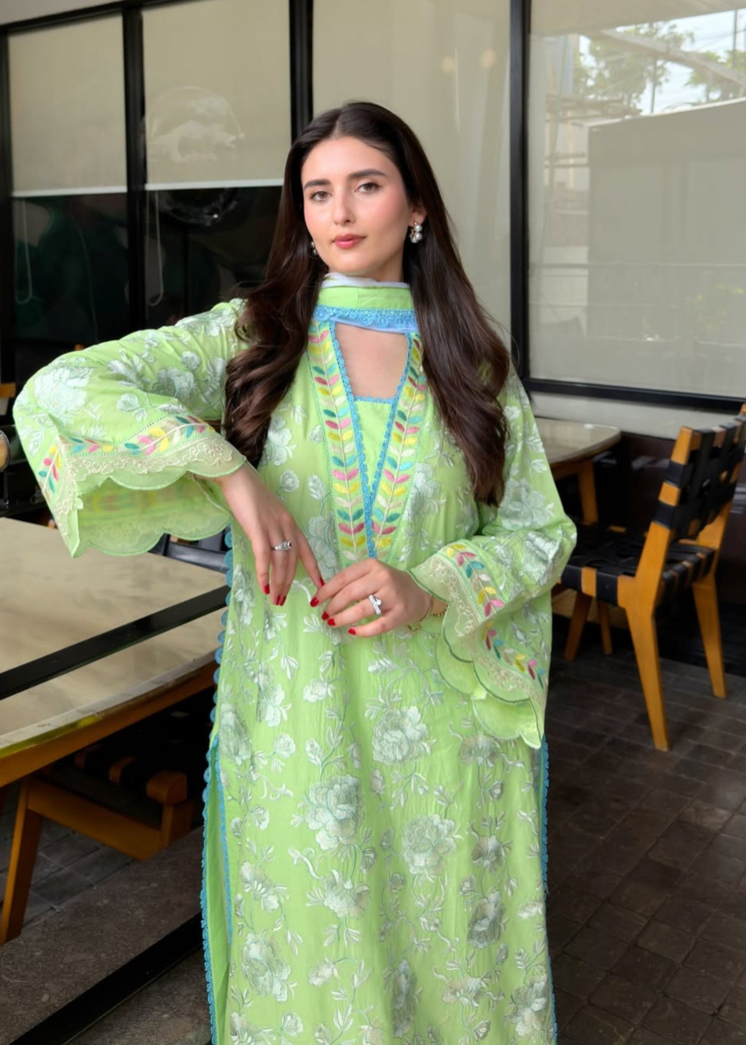 cotton Kurta Set in Bright green
