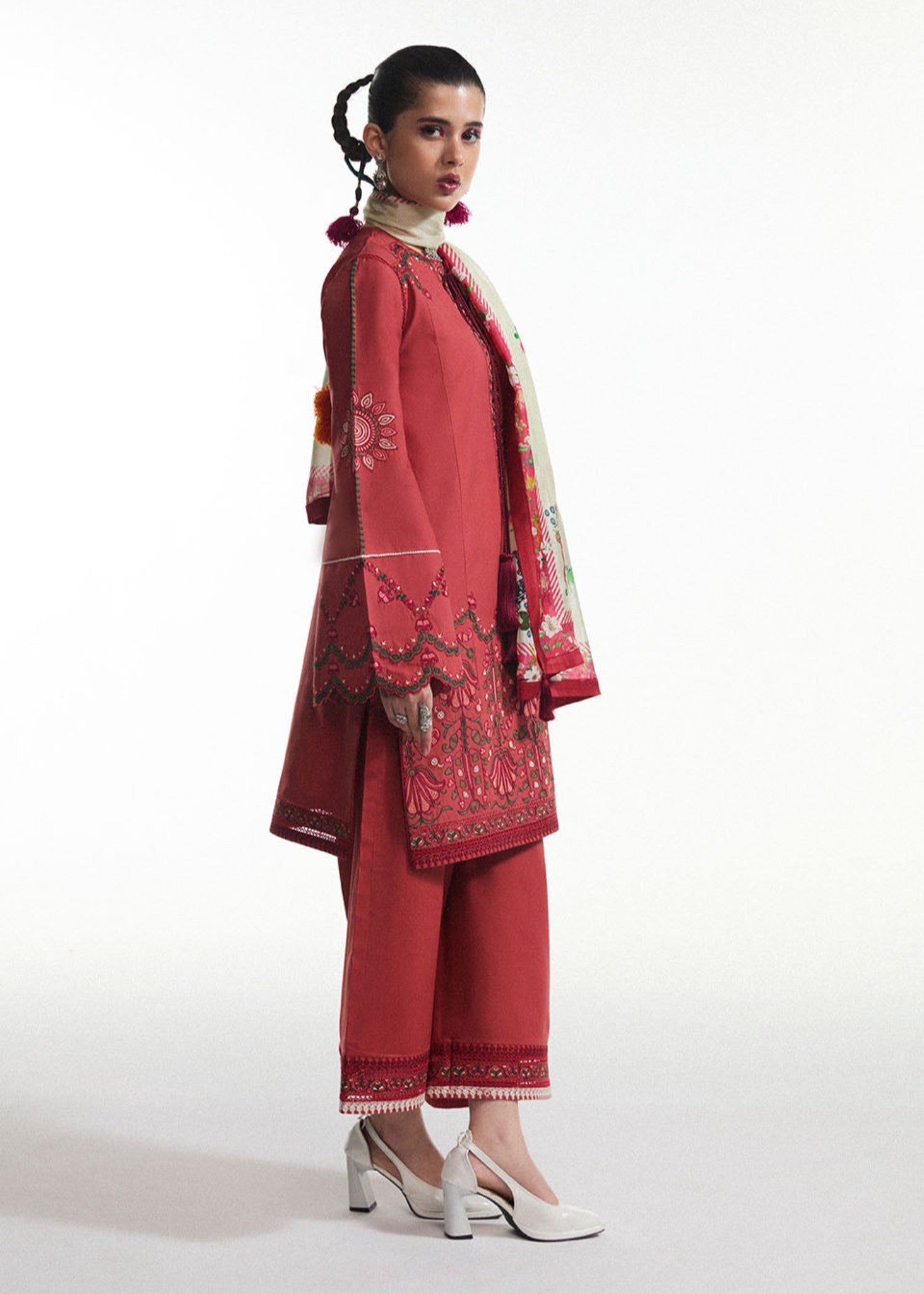 cotton Kurta Set in Berry red