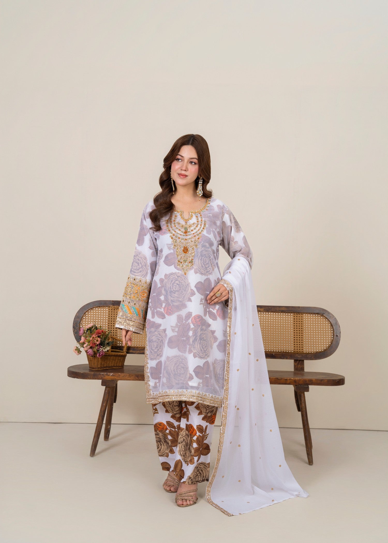 chiffon Kurta Set in White