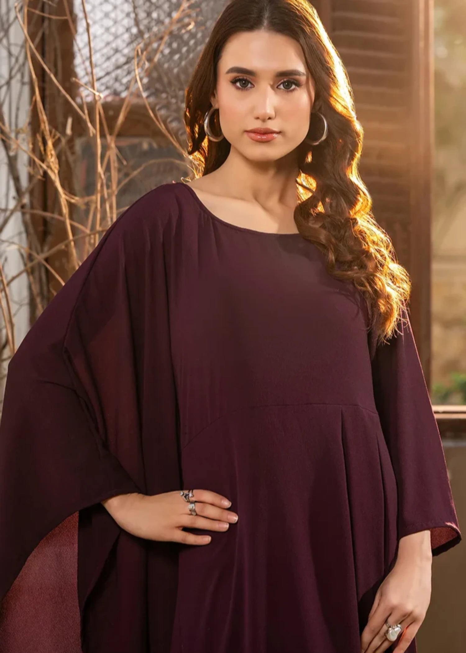 cotton Kaftan in Burgundy