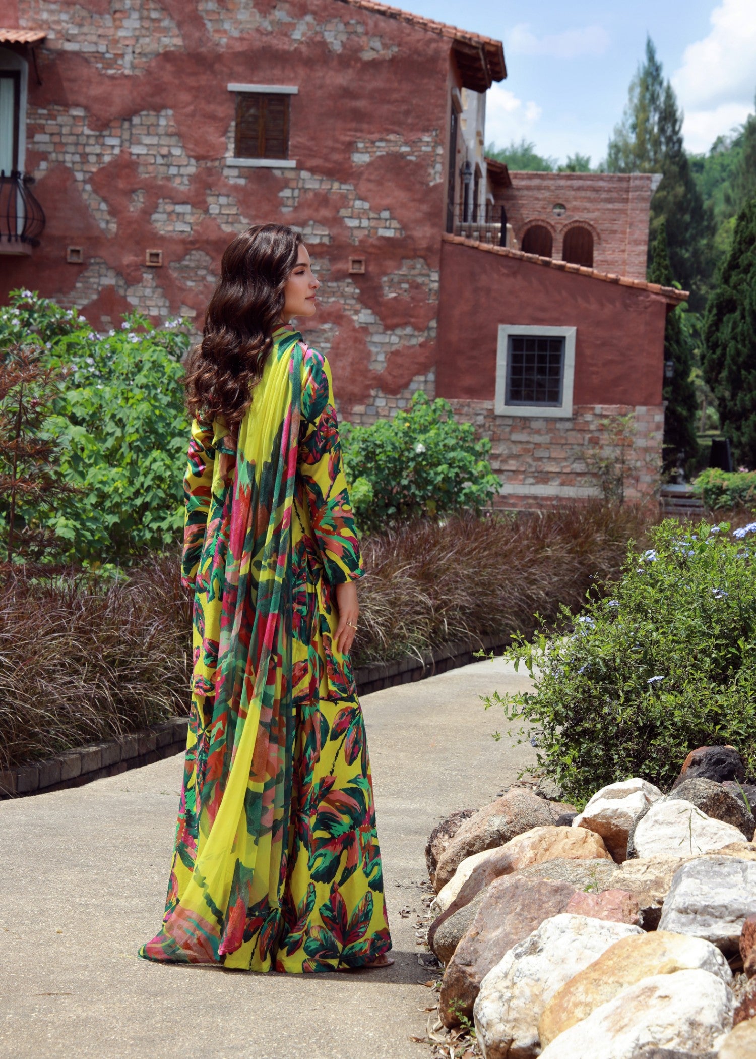 lawn Sharara in Pale yellow