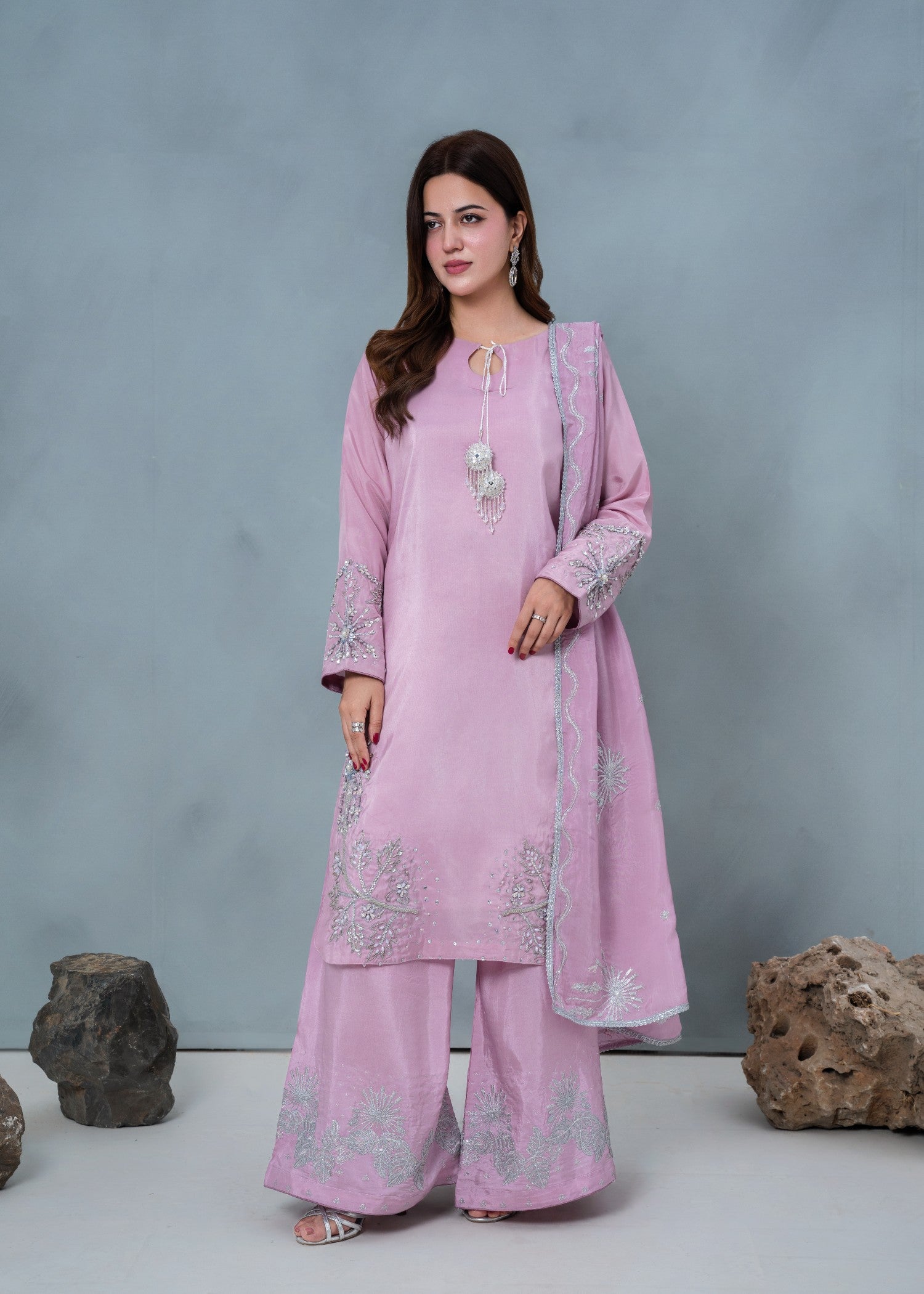 tussar silk Kurta Set in Mauve pink