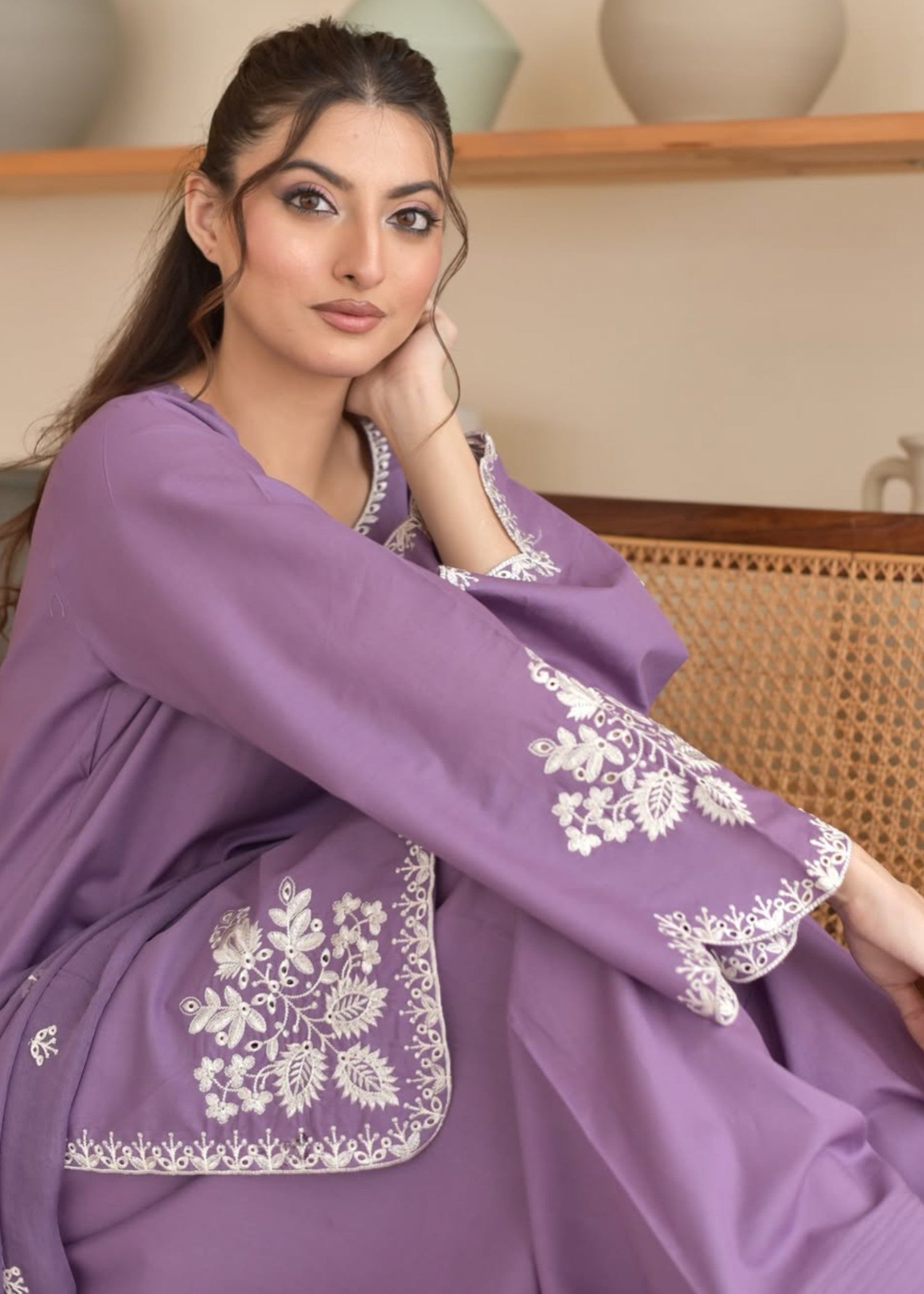 cotton Kurta Set in Electric purple