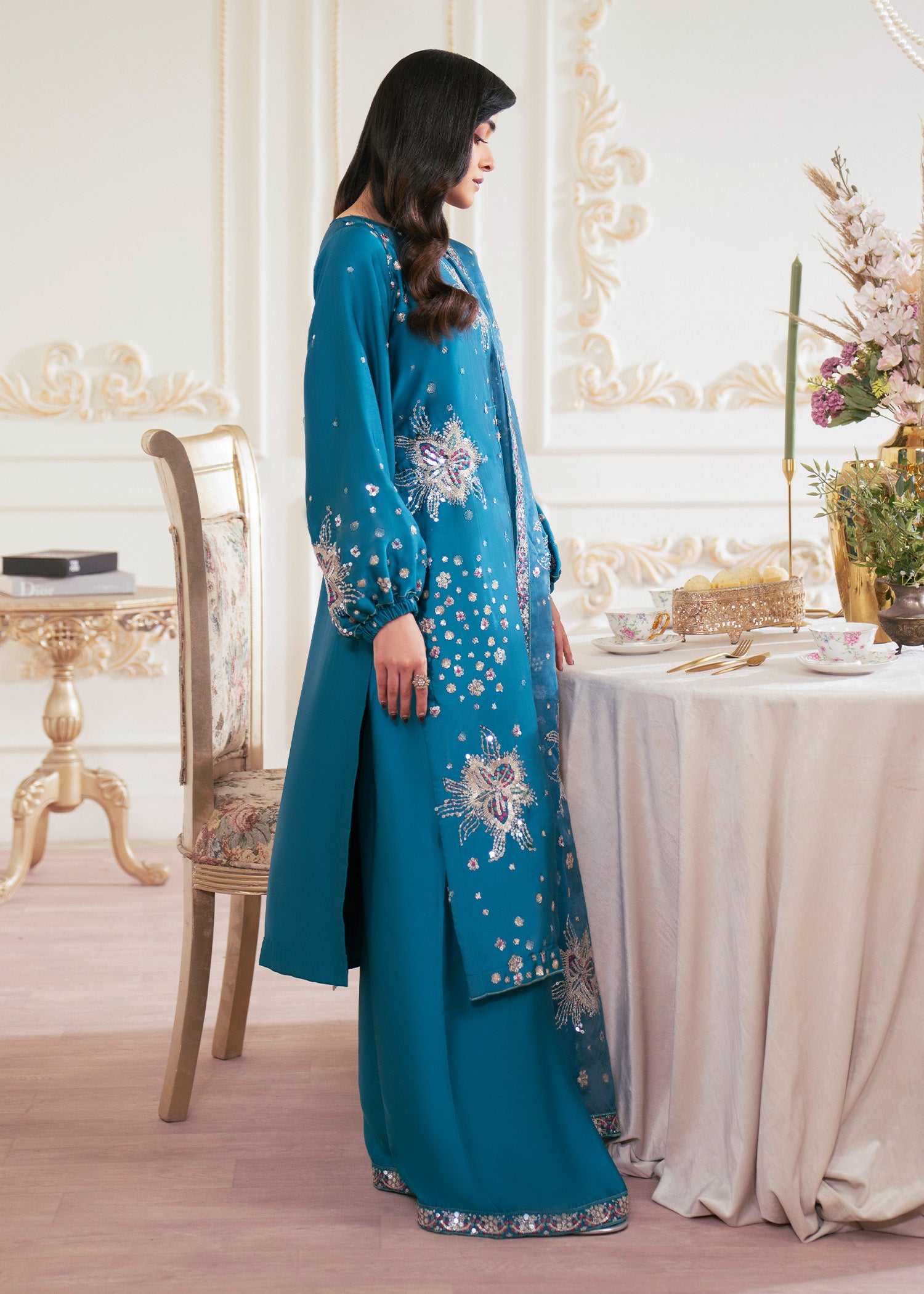 charmuse/shamooz Kurta Set in Steel blue