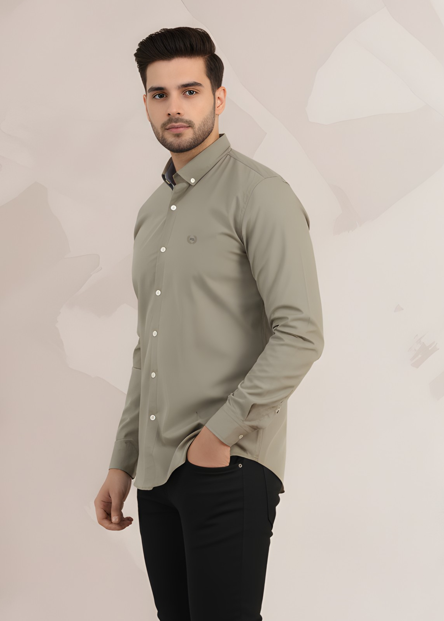 cotton Casual Shirt in Olive green by Pinstripe
