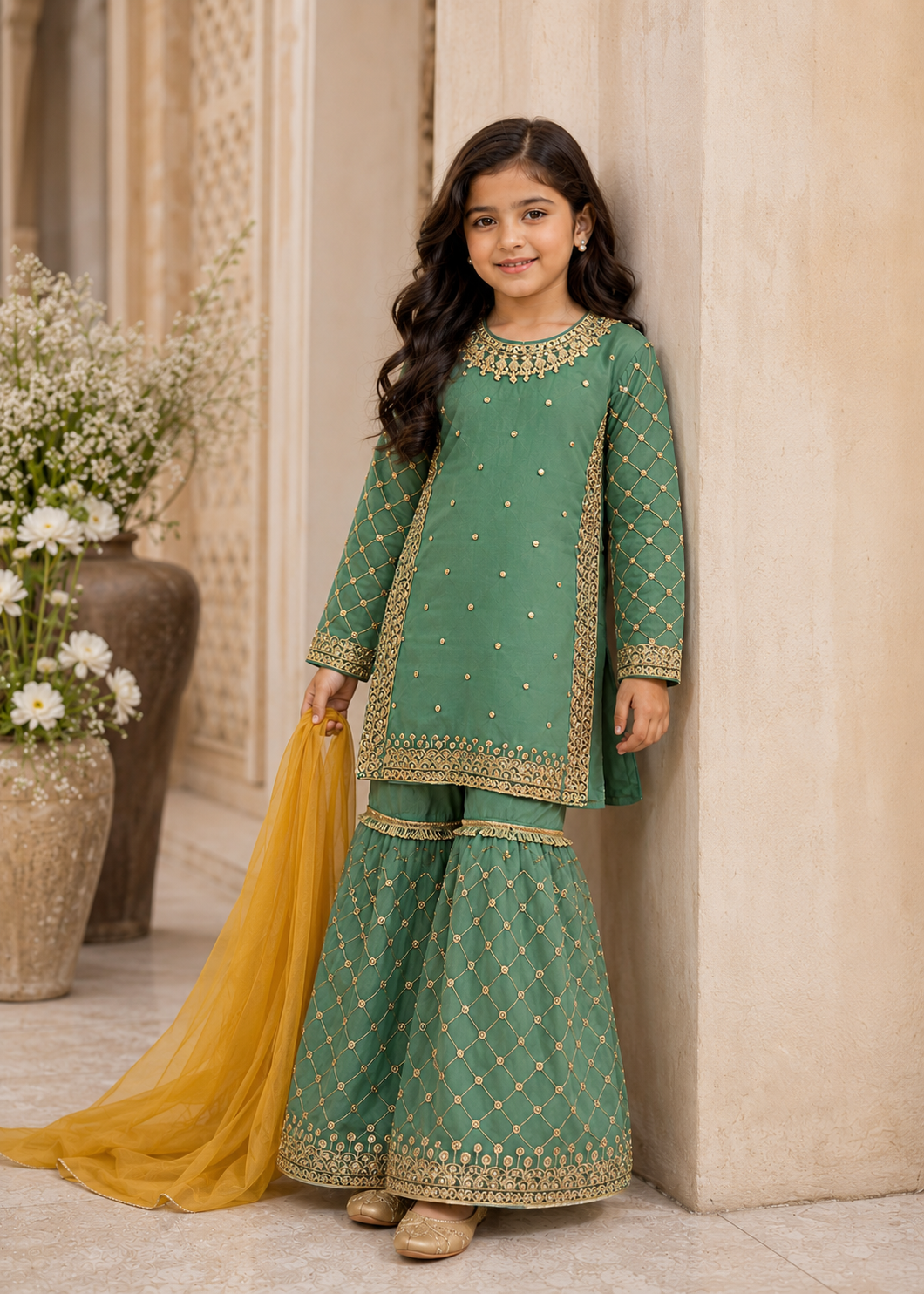 chiffon Gharara in Pistachio green