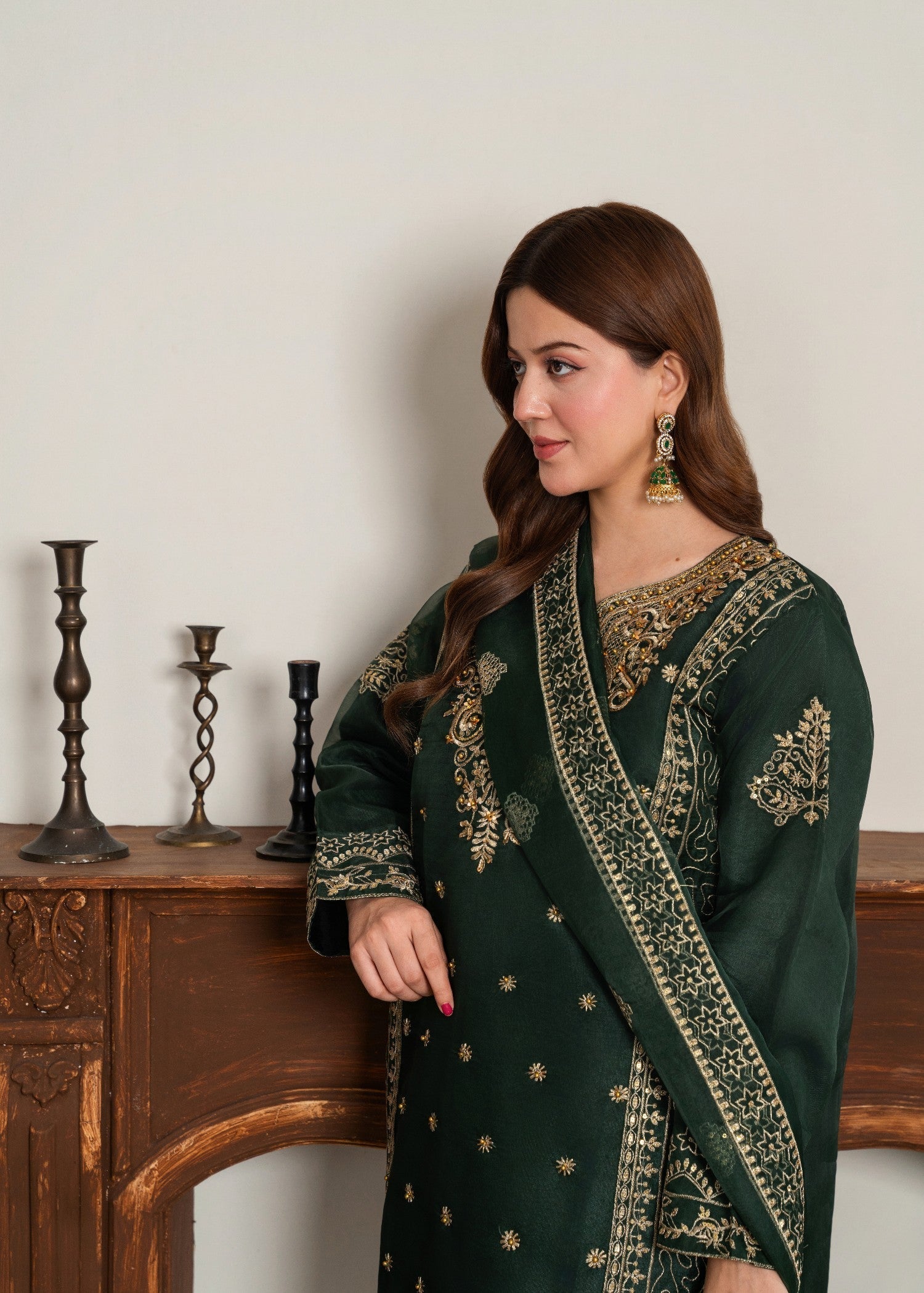 organza Kurta Set in Green