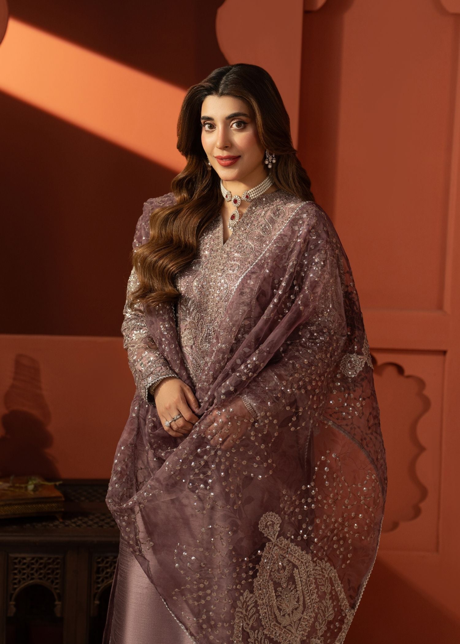 raw silk Kurta Set in Royal amethyst