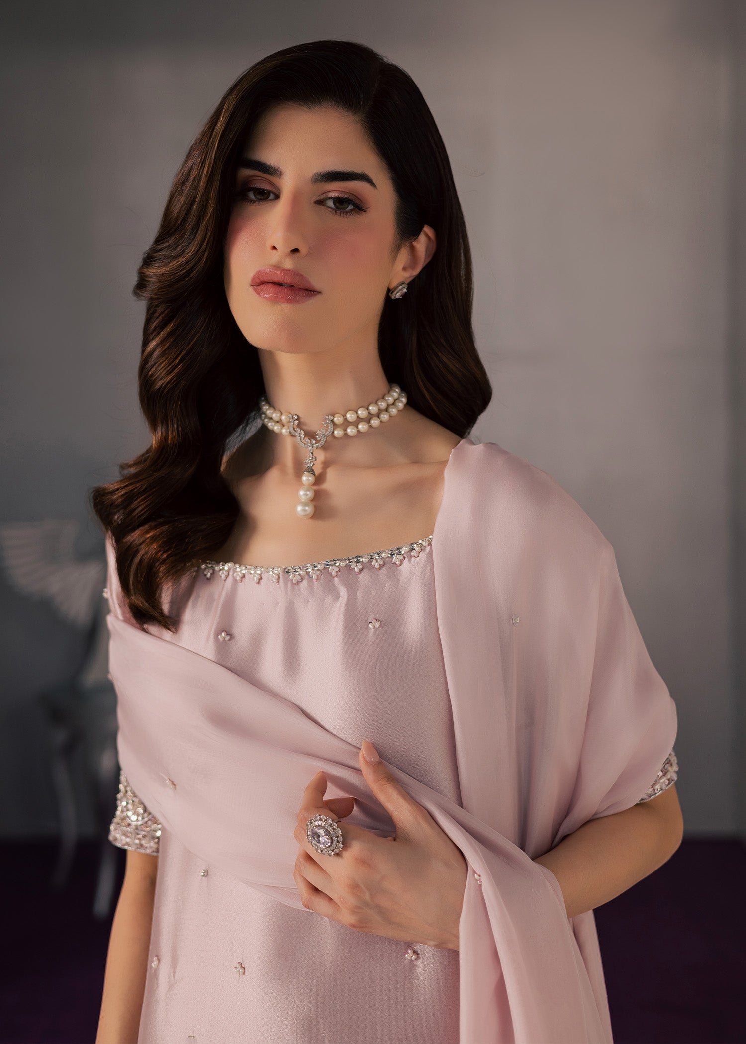 tussar silk Kurta Set in Blush pink