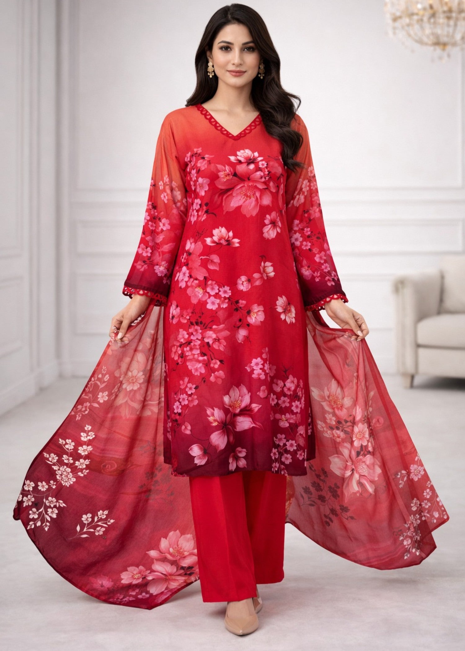 viscose Unstitched in Crimson
