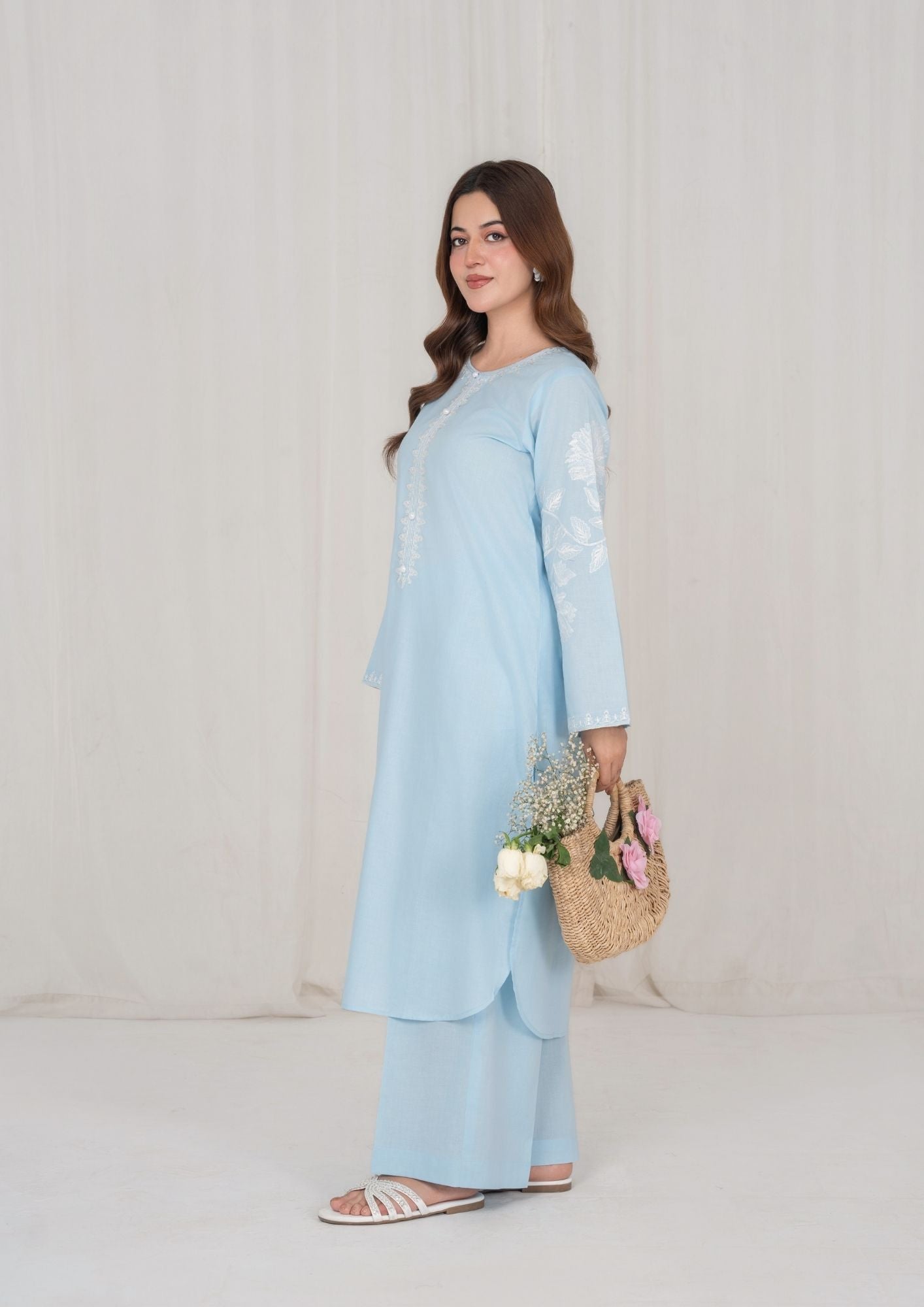 lawn Kurta Set in Ice blue
