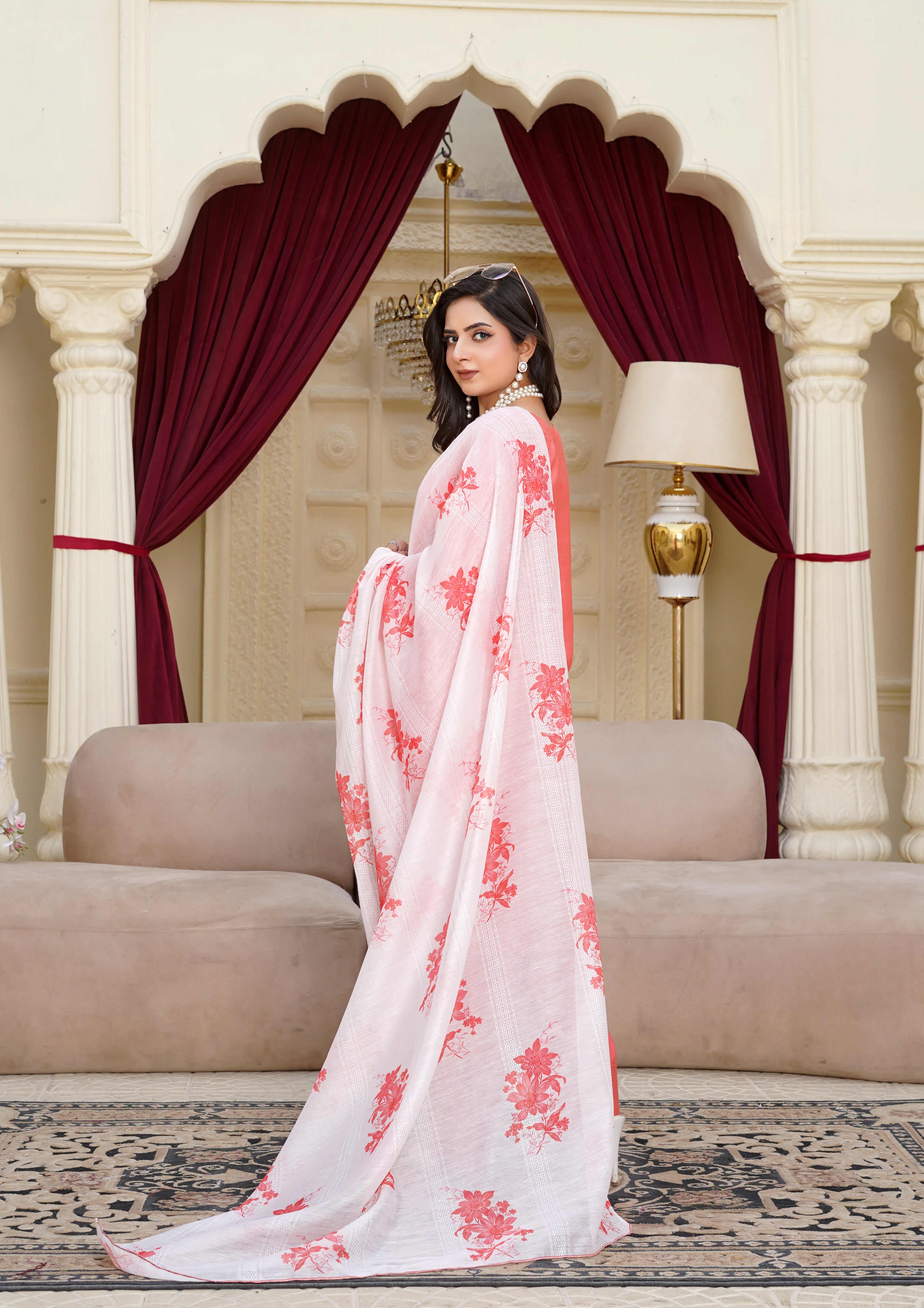 arabic lawn Kurta Set in Salmon pink