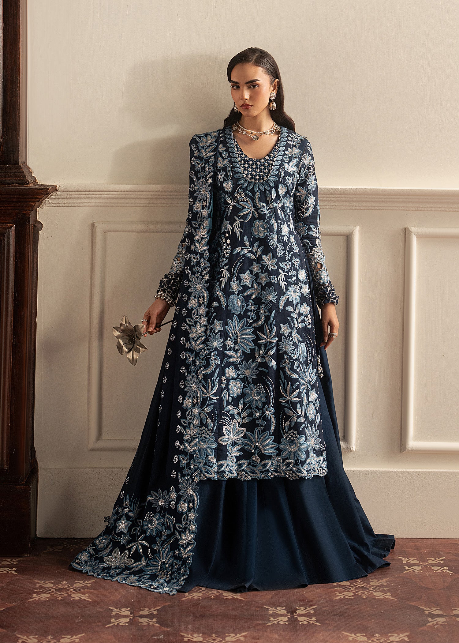 korean raw silk Pishwas in Blue