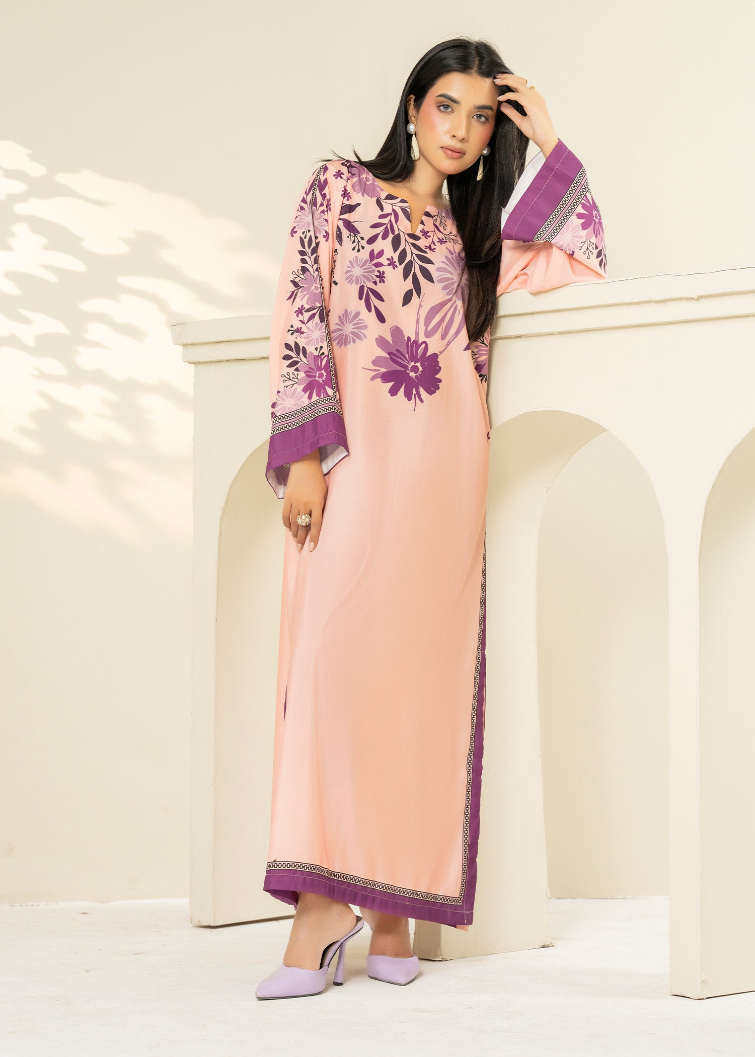 lawn Kaftan in Peach pink