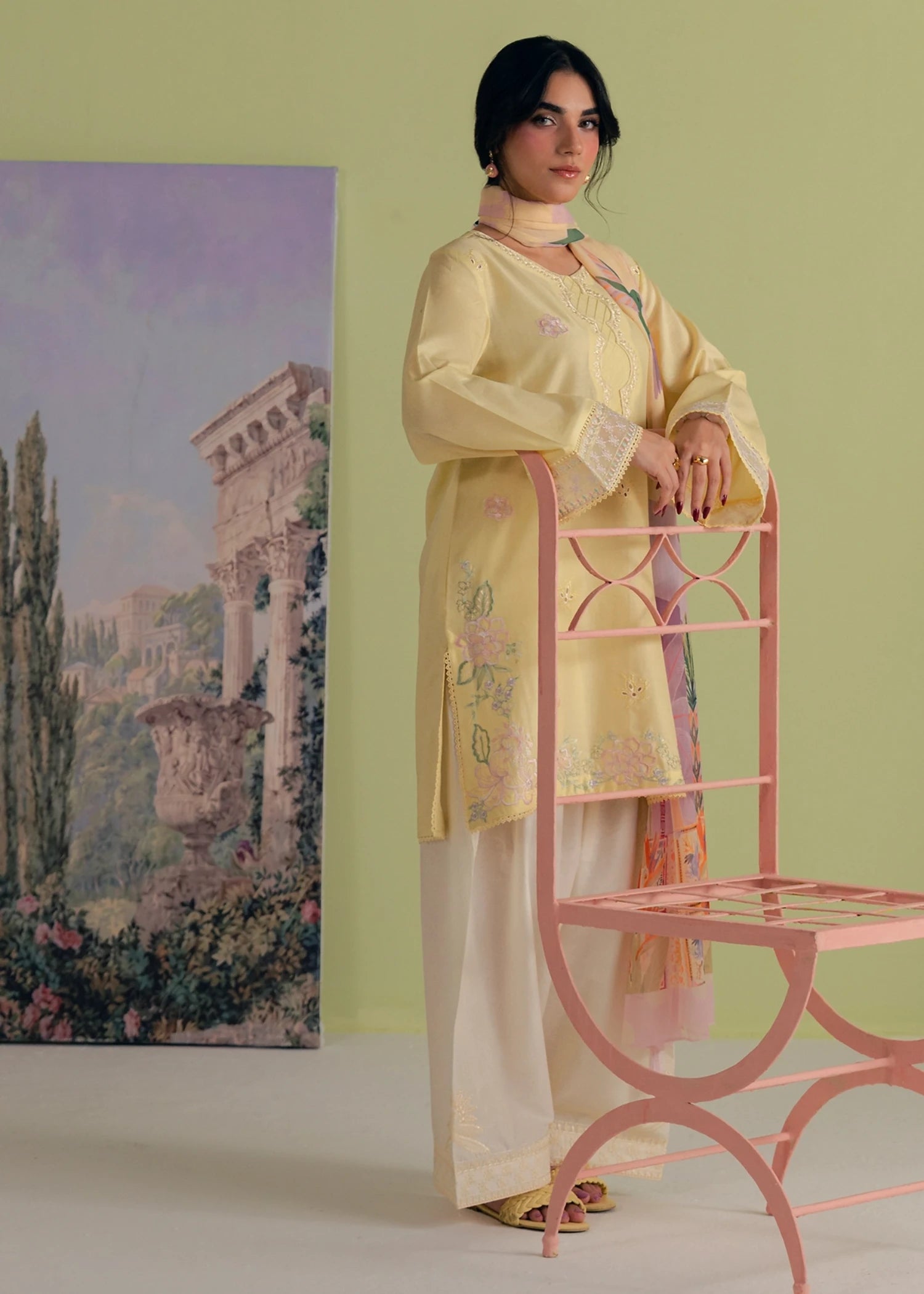 lawn cotton Kurta Set in Yellow