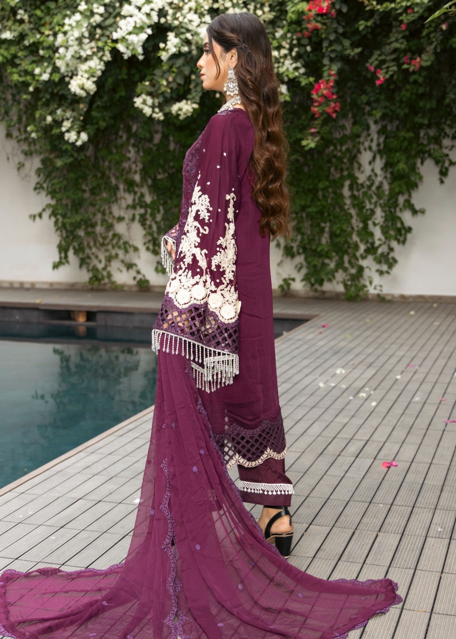 bemberg crinkle chiffon Kurta Set in Burgundy
