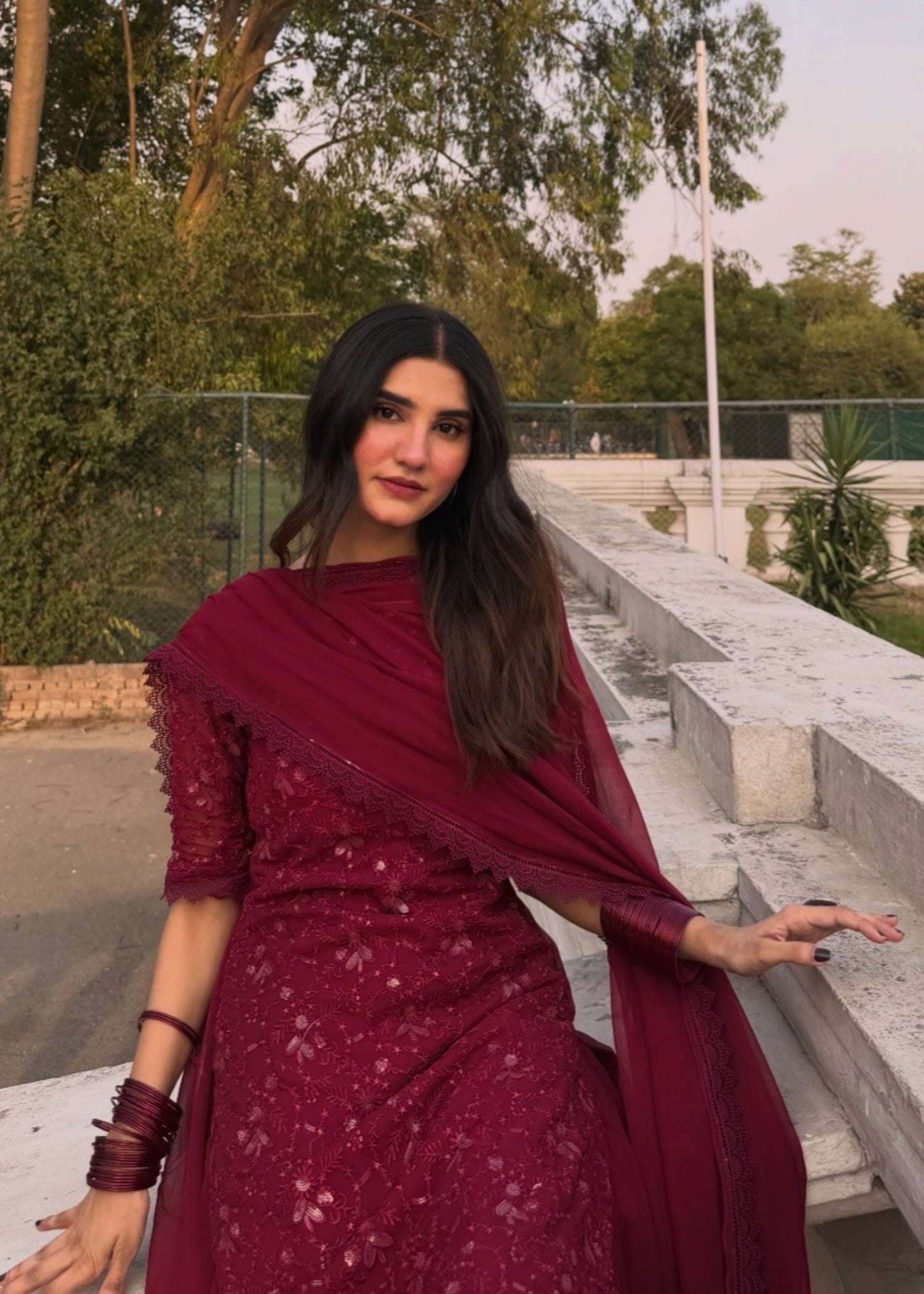 bemberg crinkle chiffon Sharara in Maroon
