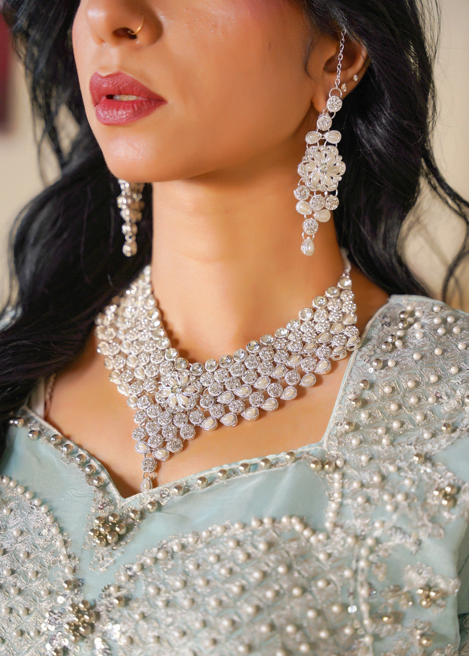 organza Sharara in Silver, ice blue