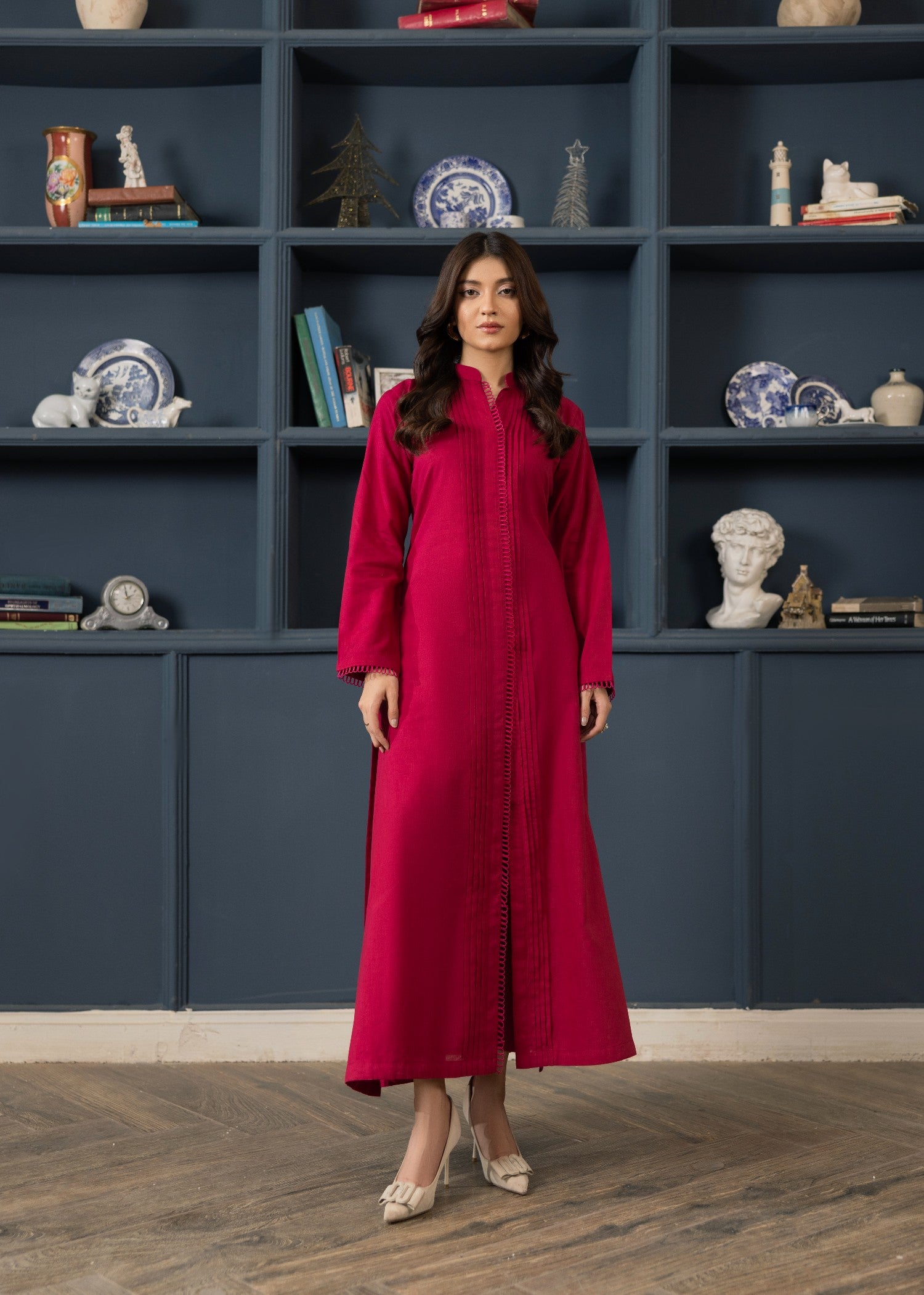 lawn cotton Kurta Set in Rose red