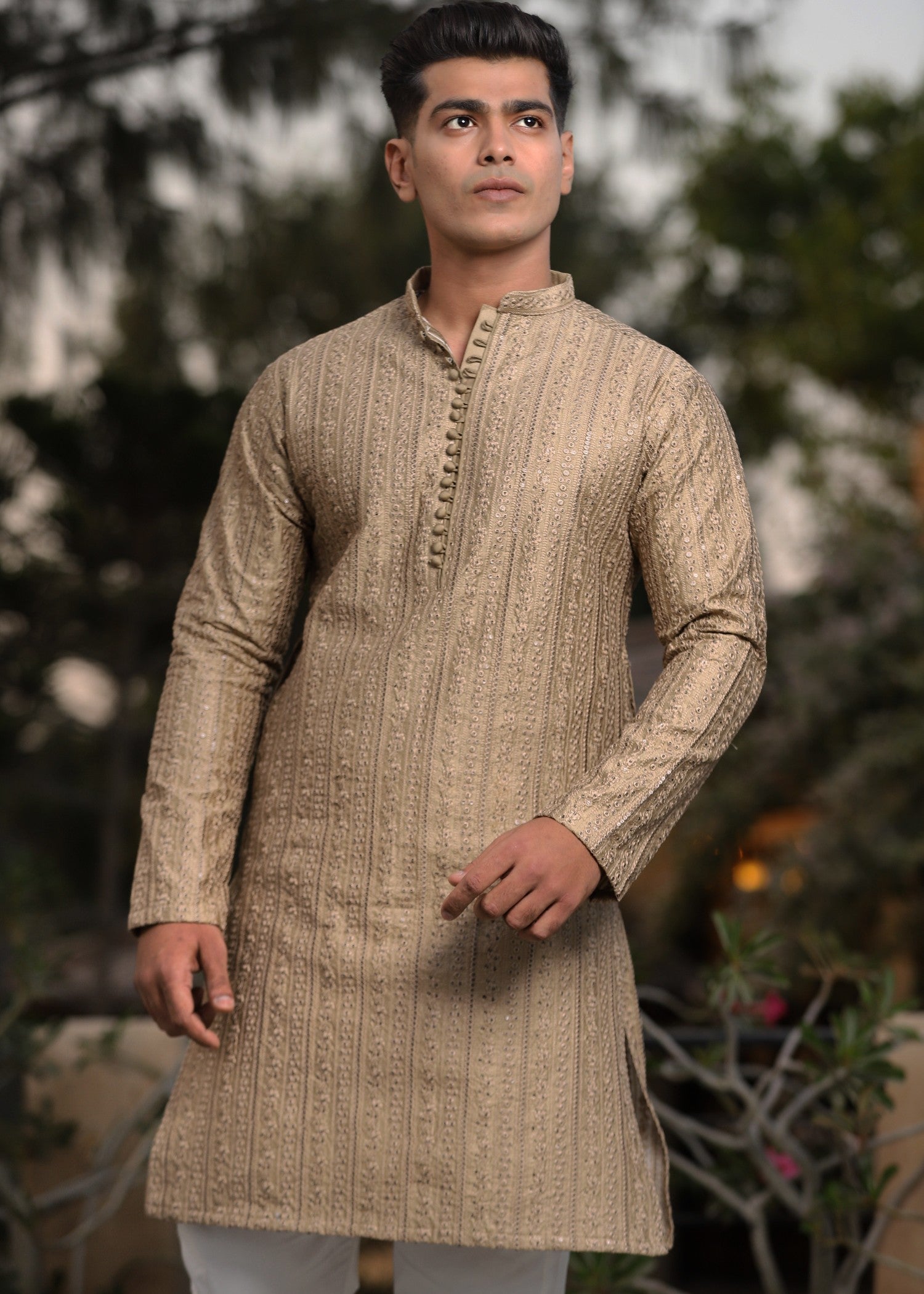 raw silk Kurta in Walnut brown