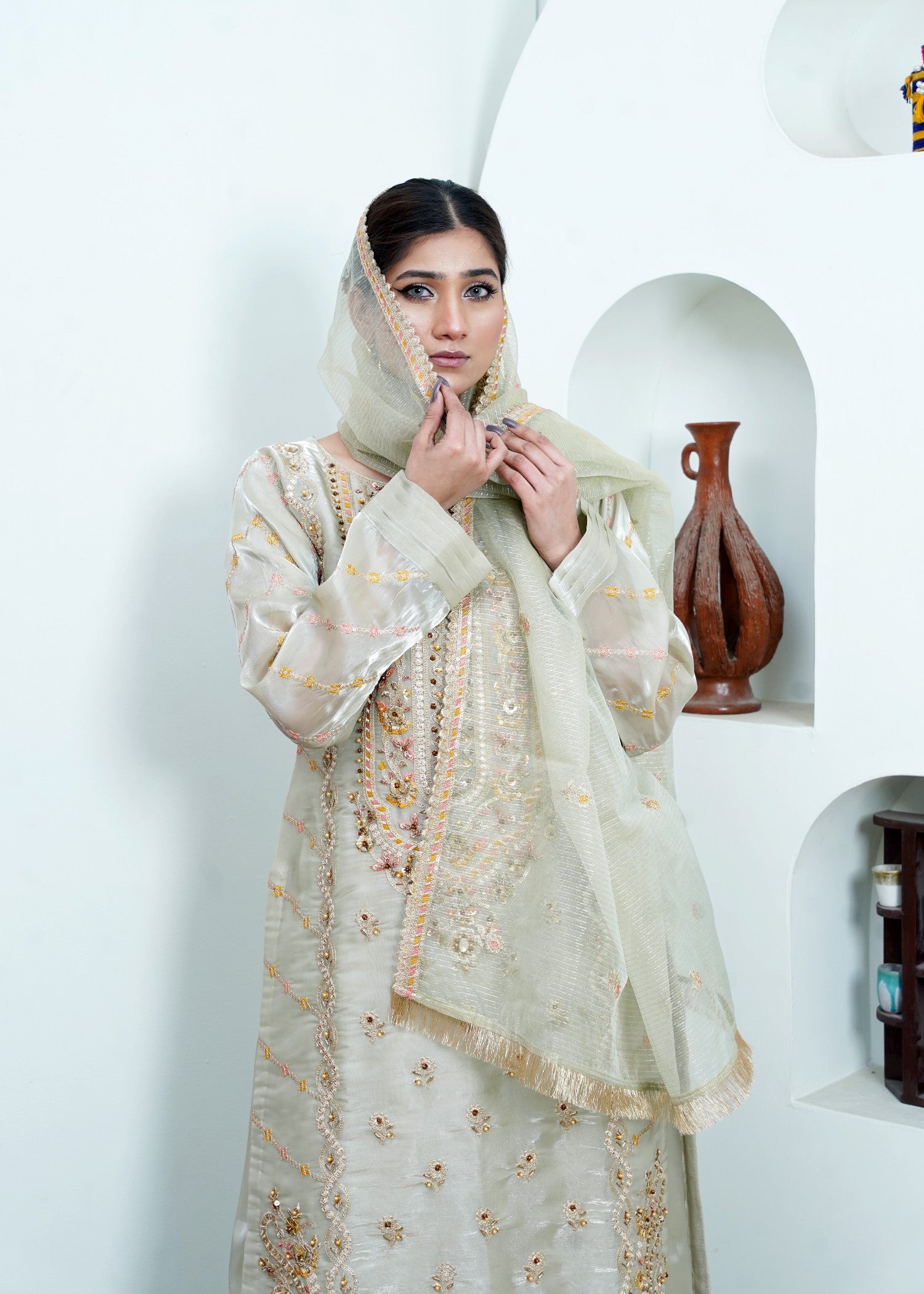 pure silk Kurta Set in Tea green