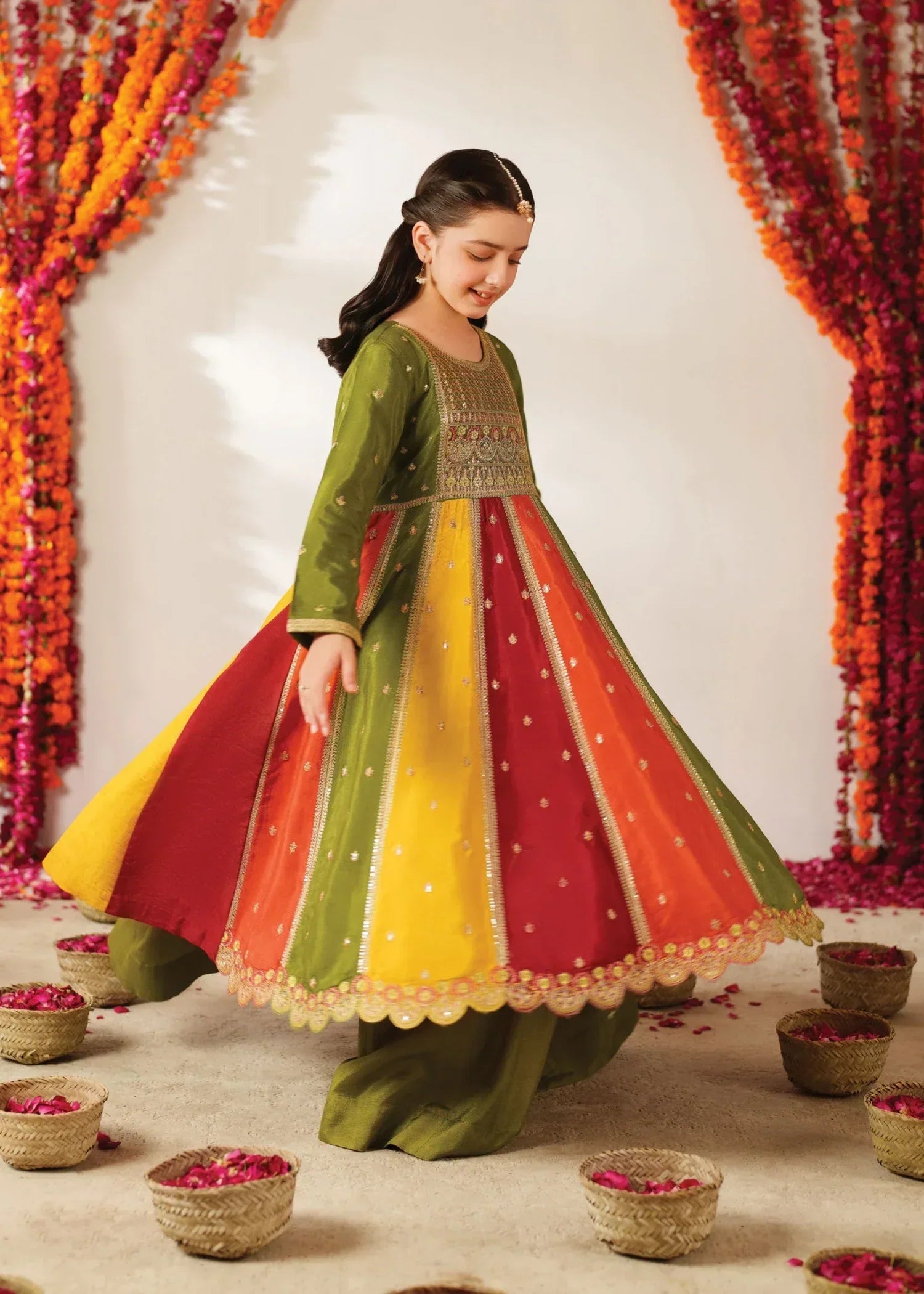 silk Lehenga in Pistachio green