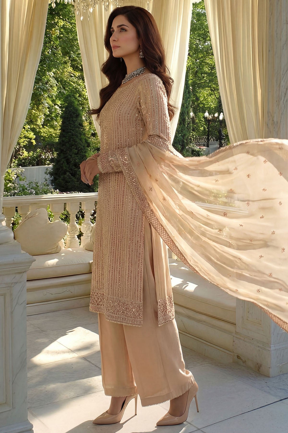 crinkle chiffon Kurta Set in Cotton