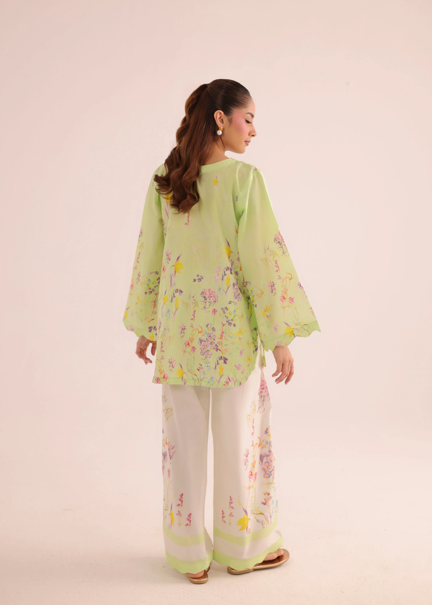 poly lawn Kurta Set in Herb green