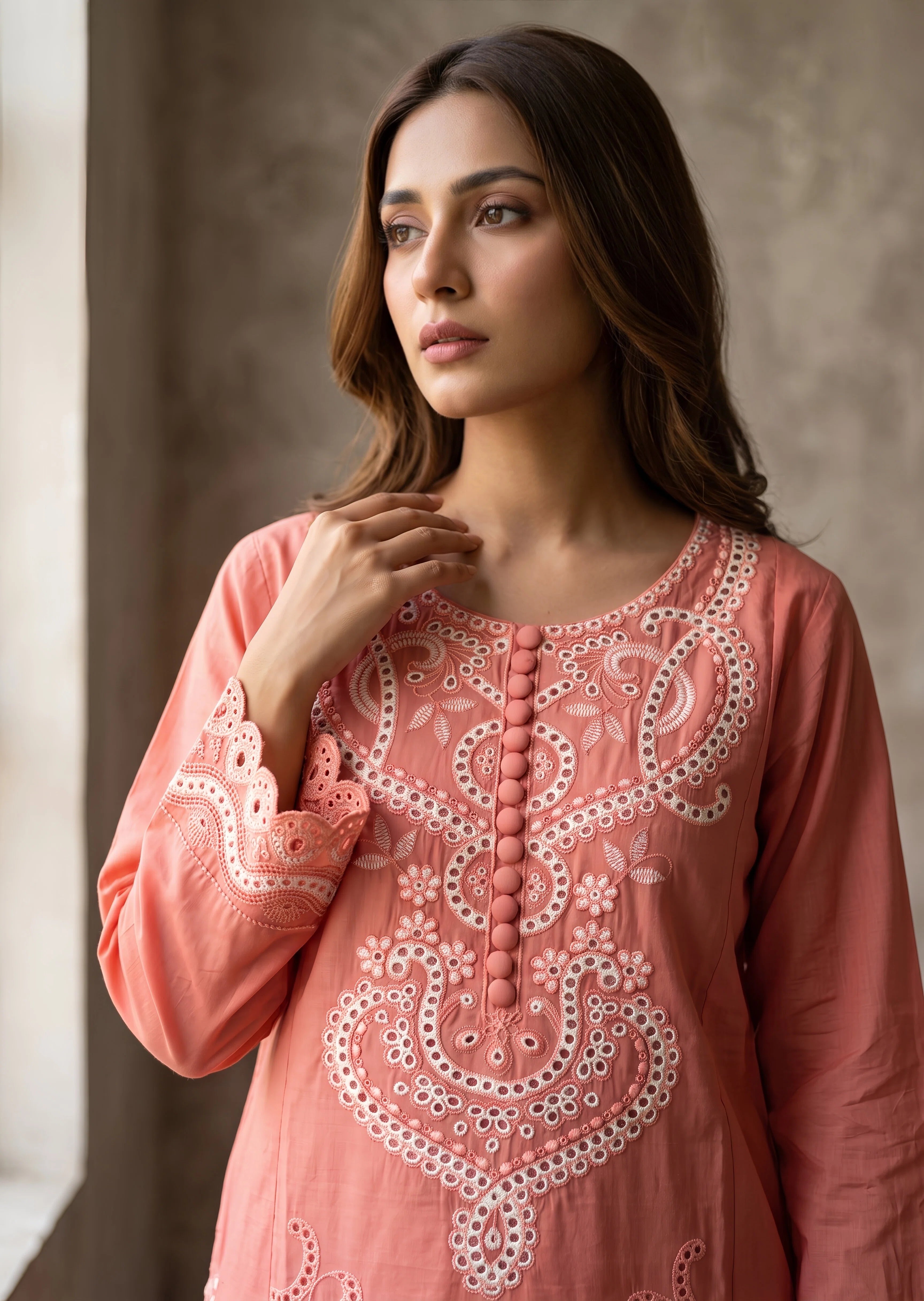 cotton linen Kurta Set in Taffy pink