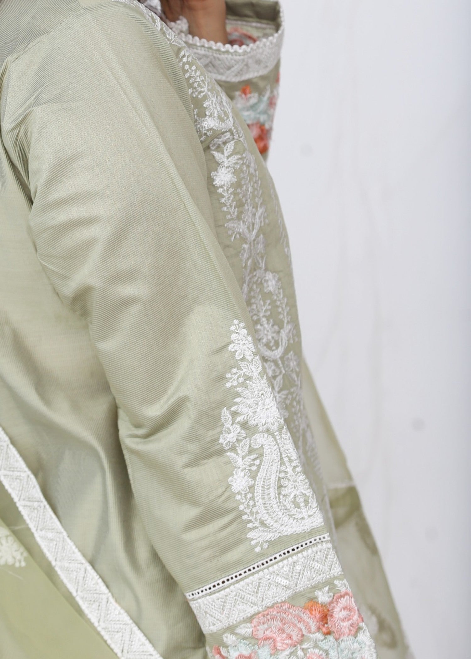 khaddi net Kurta Set in Pistachio green
