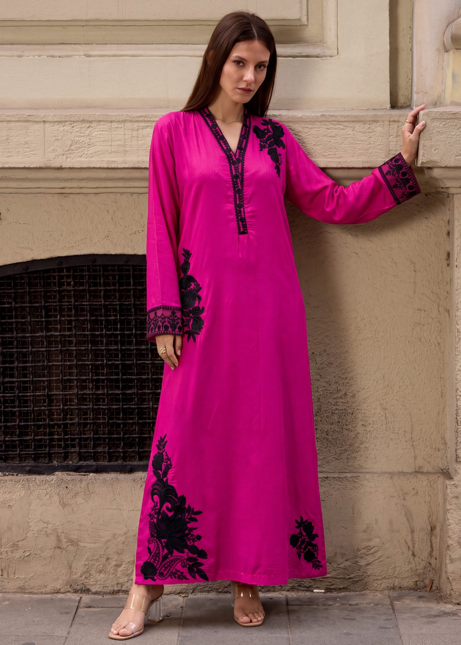 linen Kaftan in Hot pink