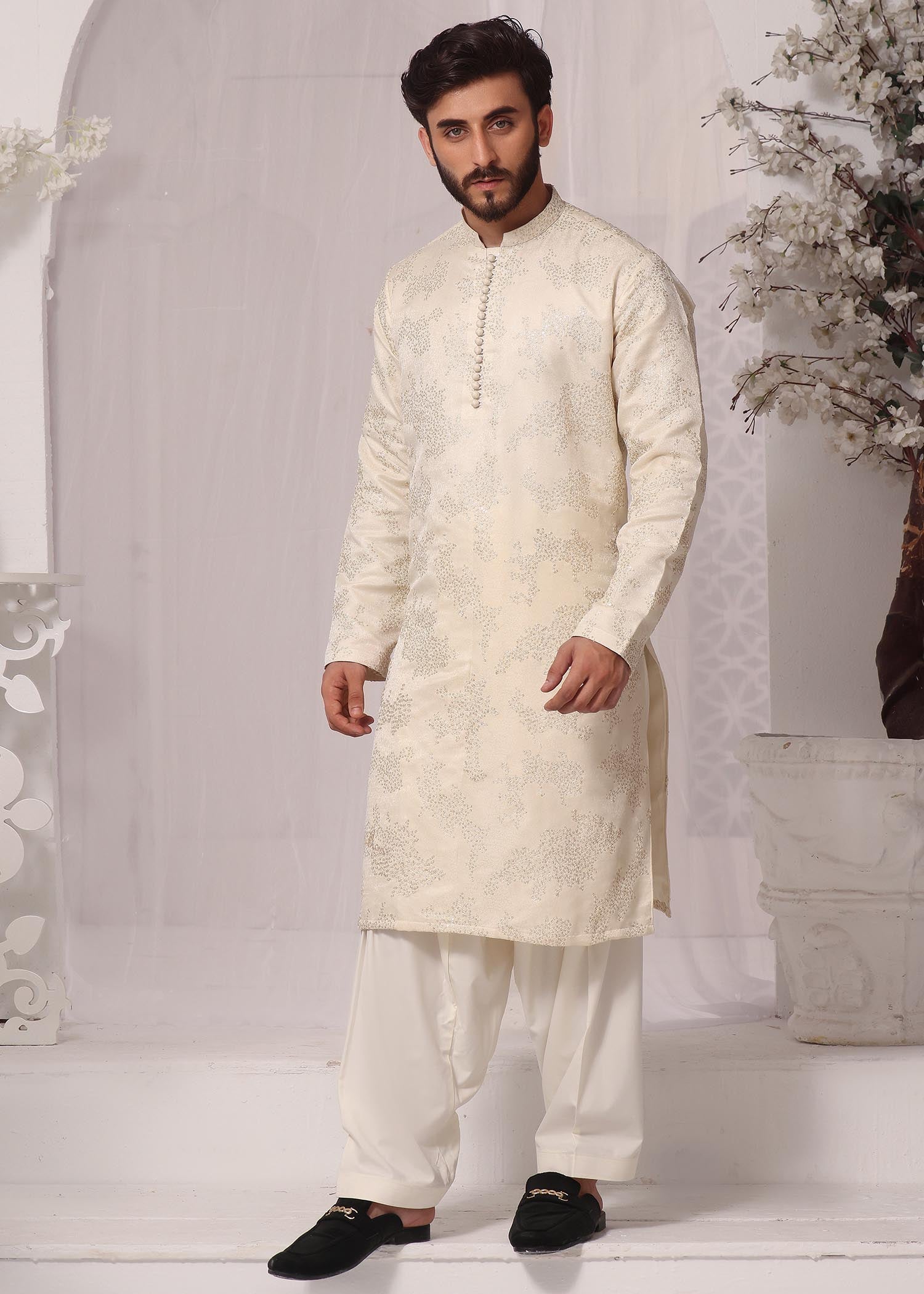jamawar Shalwar Kameez in Off-white