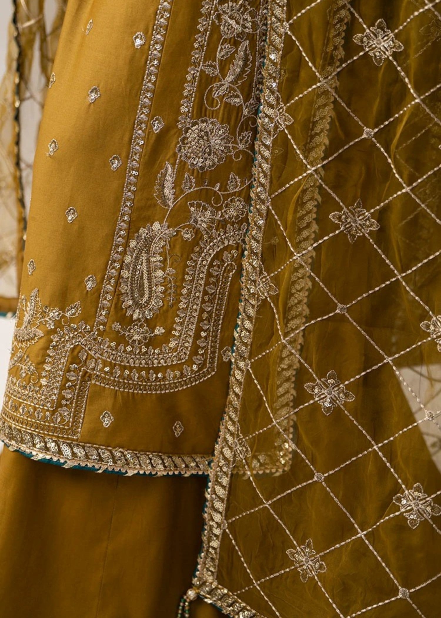 blended satin Kurta Set in Olive green, yellow green